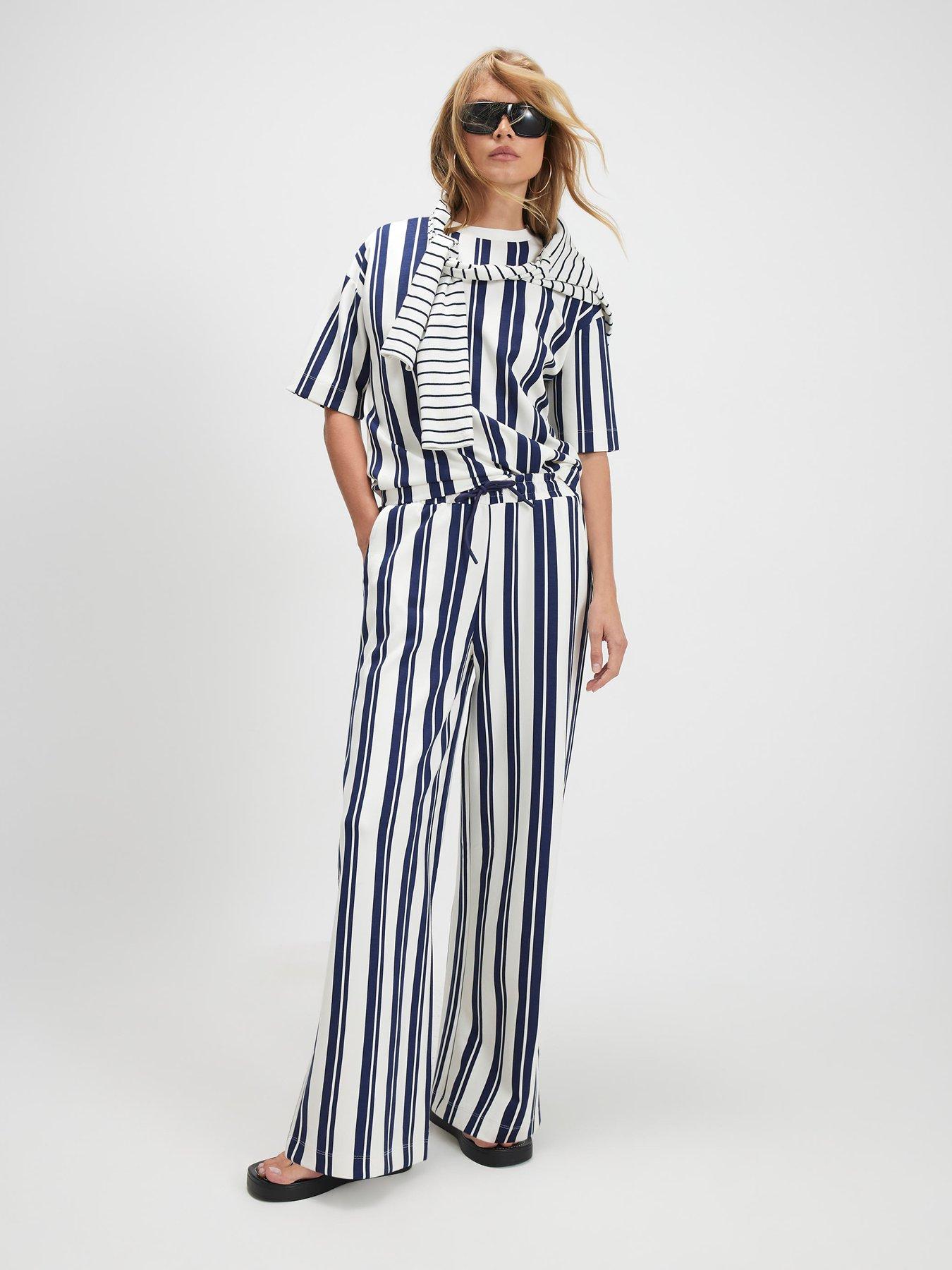 Image 2 of 4 of River Island Short Sleeve Vertical Stripe Neo Boxy Co-Ord T-Shirt - White