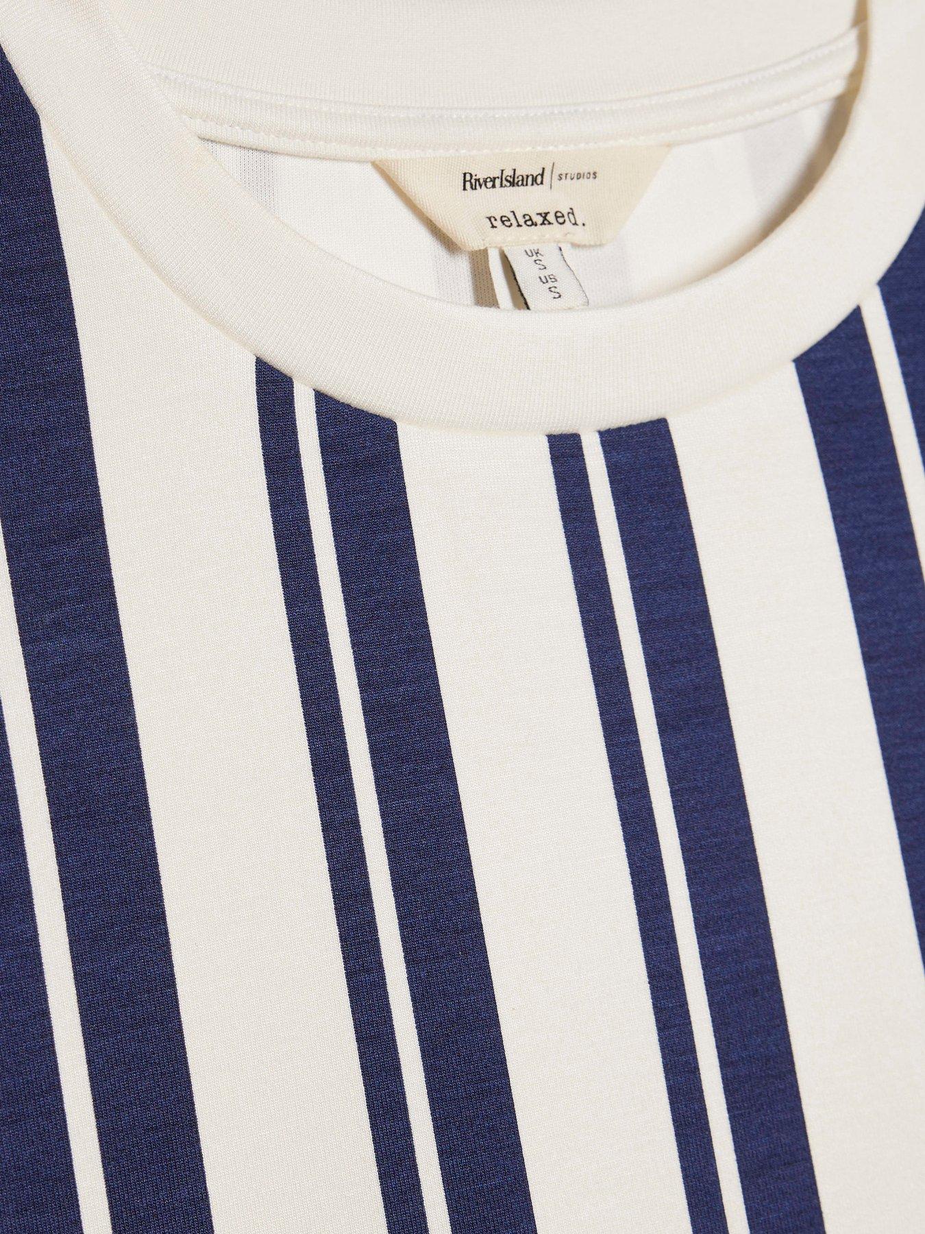 Image 4 of 4 of River Island Short Sleeve Vertical Stripe Neo Boxy Co-Ord T-Shirt - White