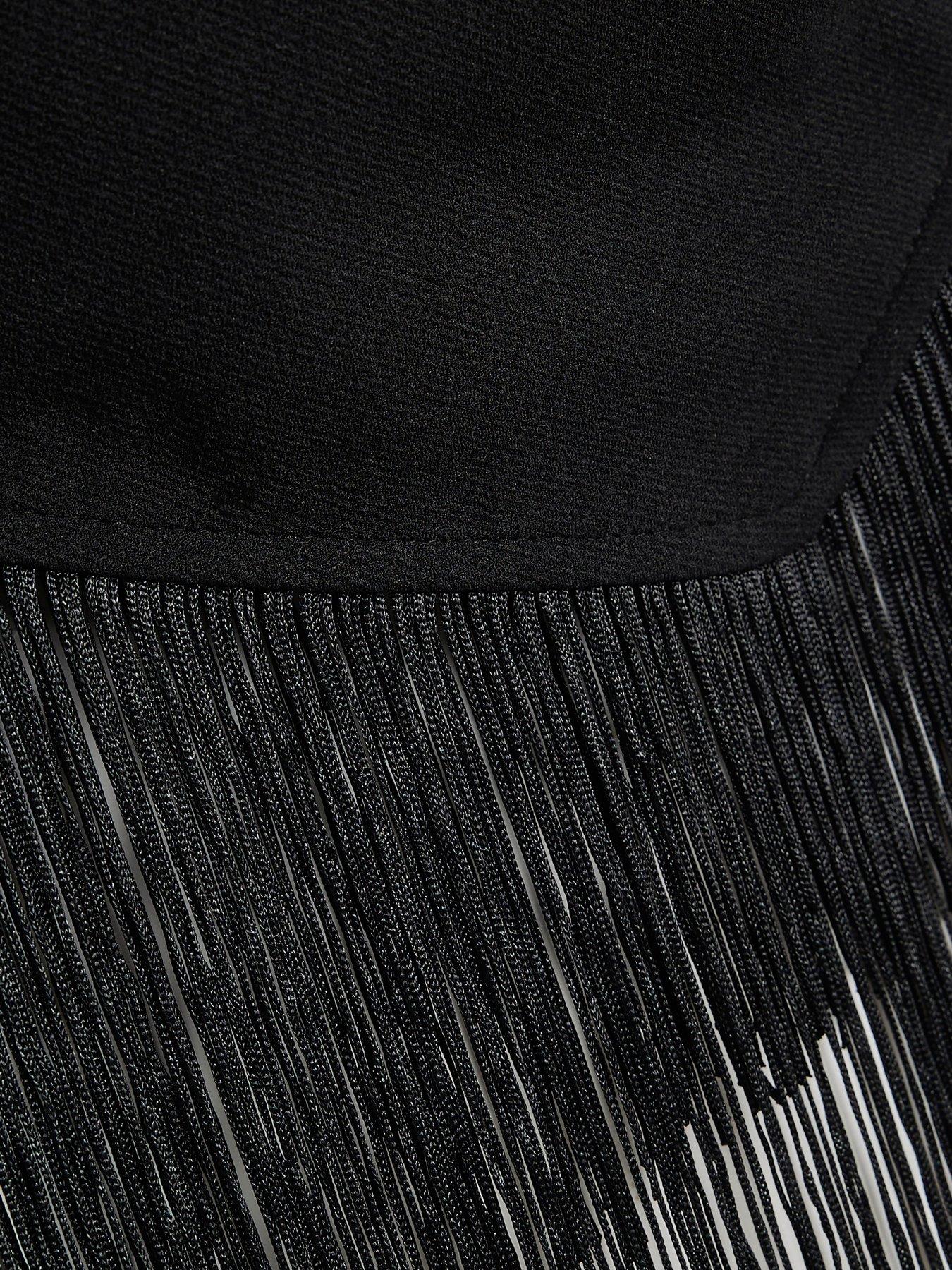 Image 5 of 6 of River Island Womens One-Shoulder Fringe Hem Drape Blouse - Black