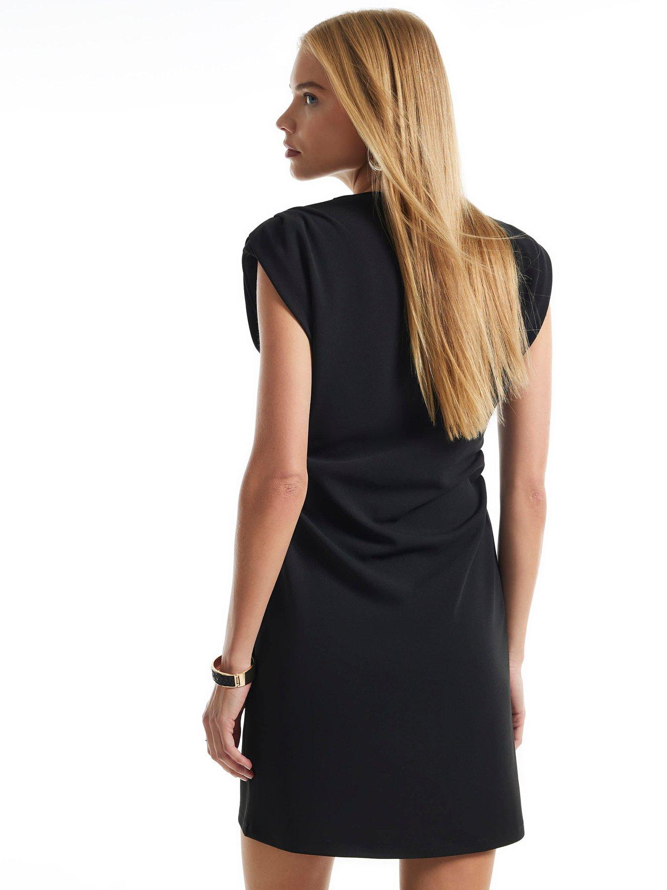 Image 2 of 6 of River Island Womens Plunge Neck Trim Mini Dress - Black