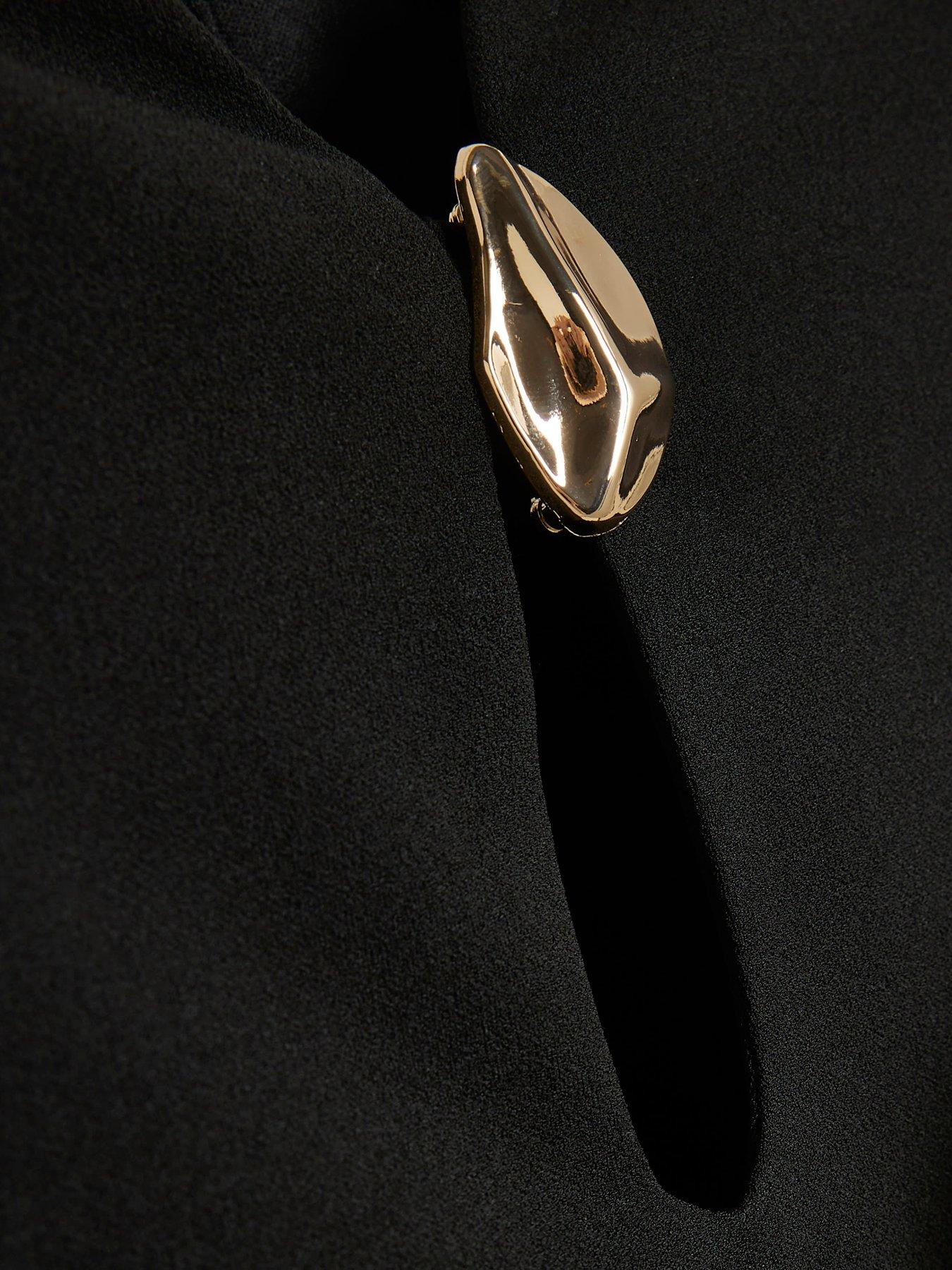 Image 5 of 6 of River Island Womens Plunge Neck Trim Mini Dress - Black