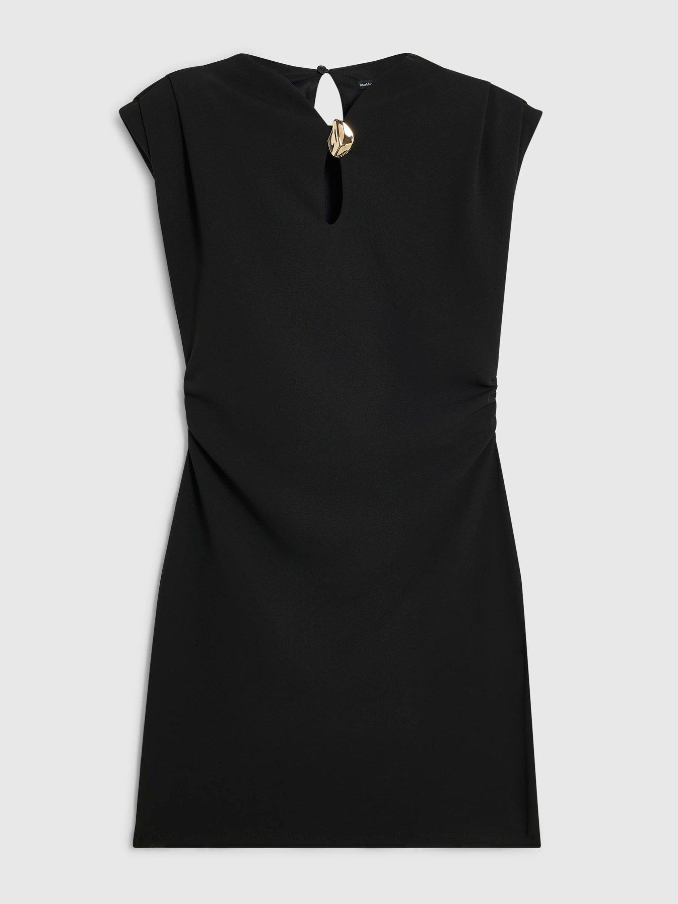 Image 6 of 6 of River Island Womens Plunge Neck Trim Mini Dress - Black