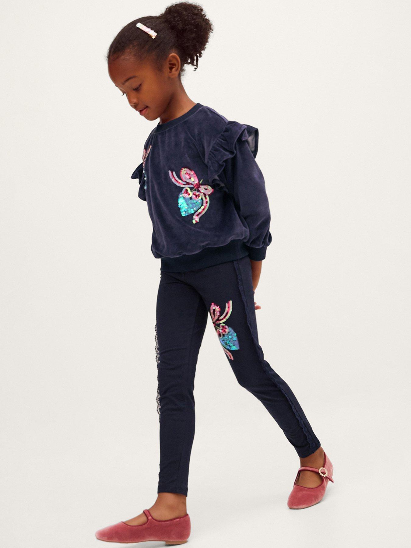Monsoon Girls' Mon Chéri Embellished Jumper and Leggings Set - Navy