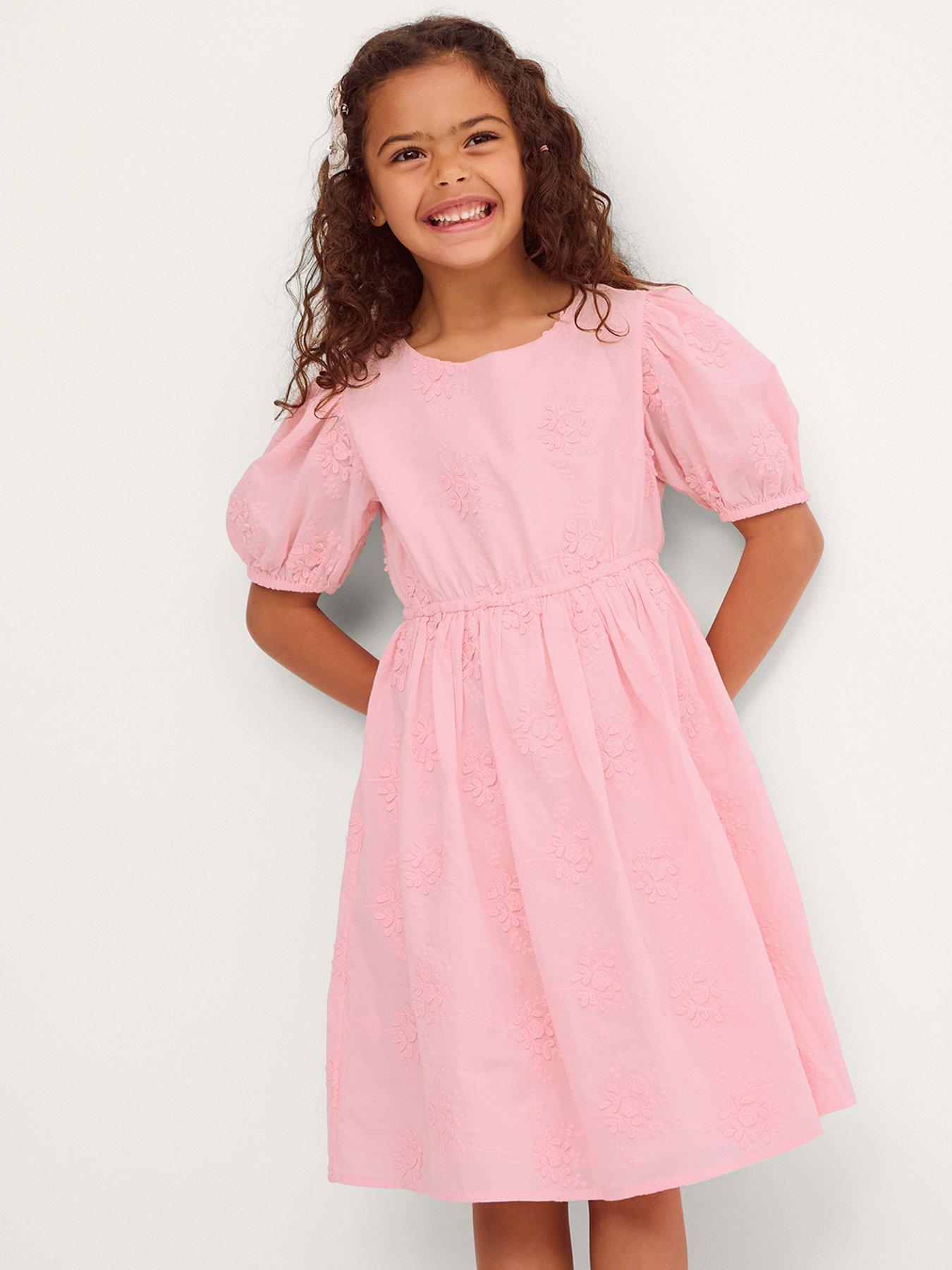 Monsoon Girls Textured Tiered Waisted Dress - Pink
