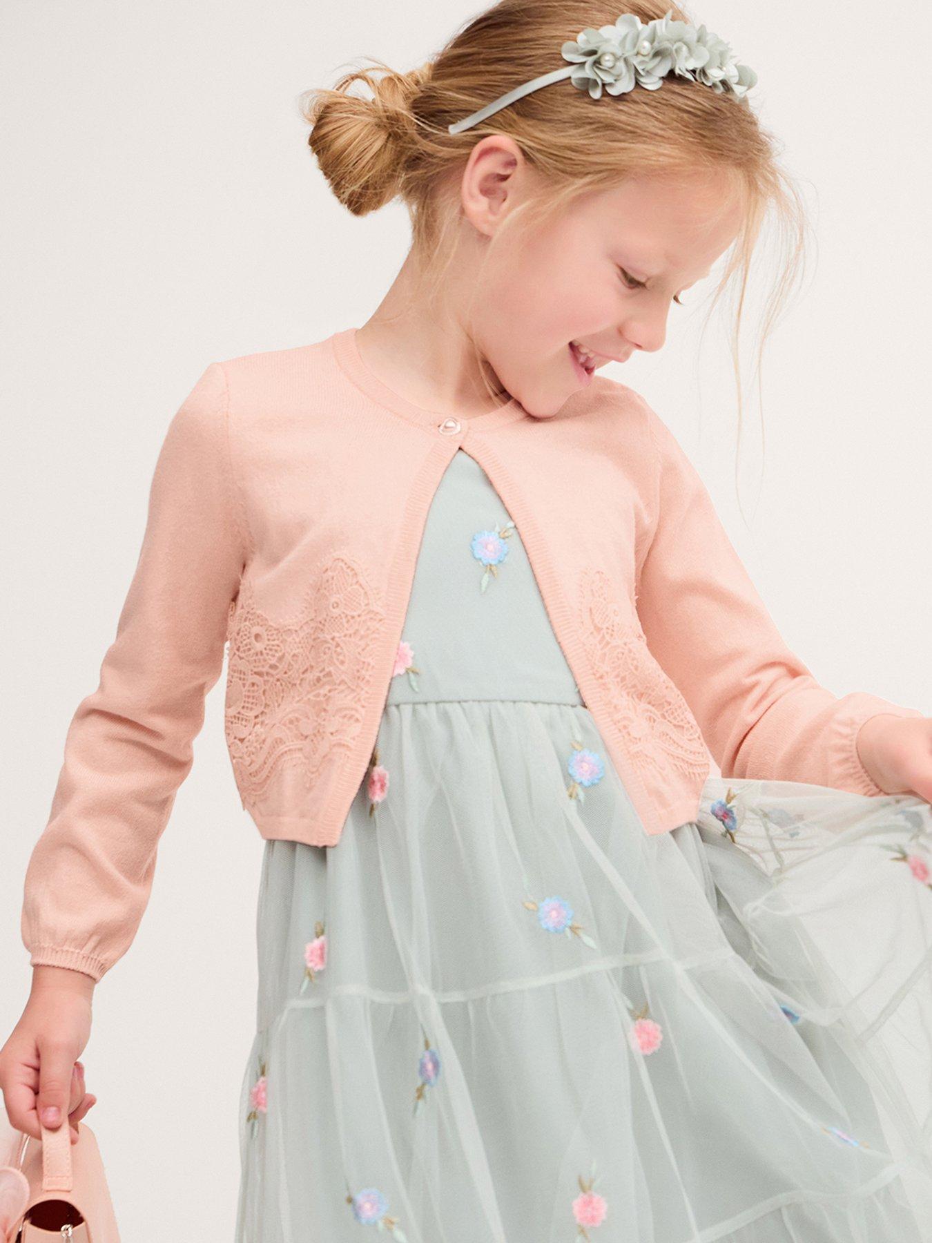 Monsoon Girls Harper Pearl Button Lace Cardigan - Pink