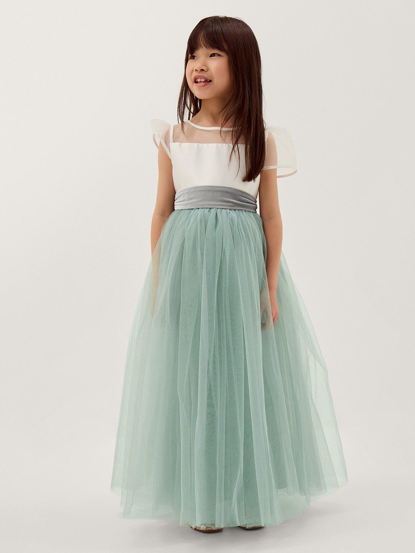 Image 1 of 4 of Monsoon Girls Flourish Maxi Bridesmaid Dress - Sage