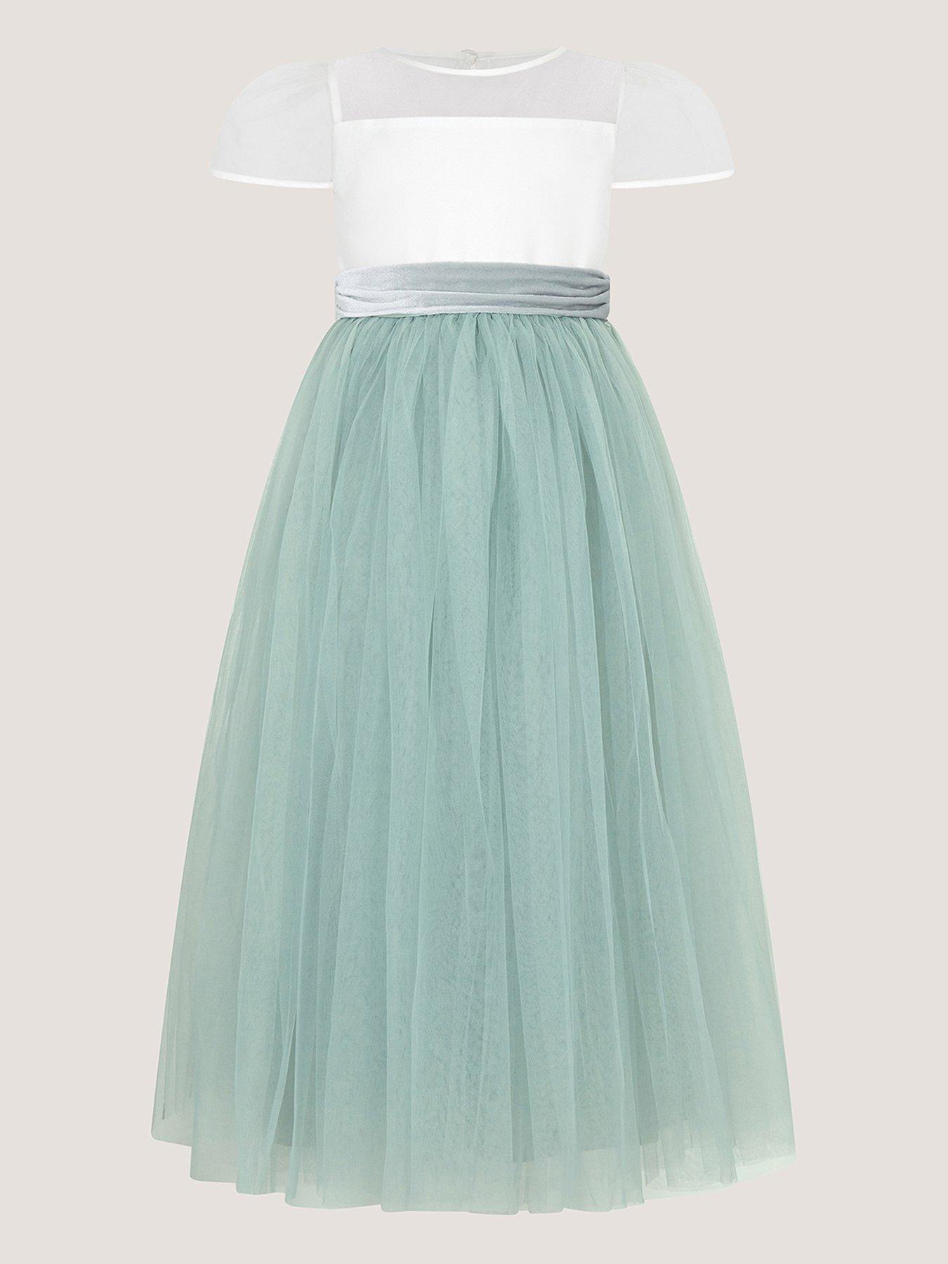 Image 2 of 4 of Monsoon Girls Flourish Maxi Bridesmaid Dress - Sage