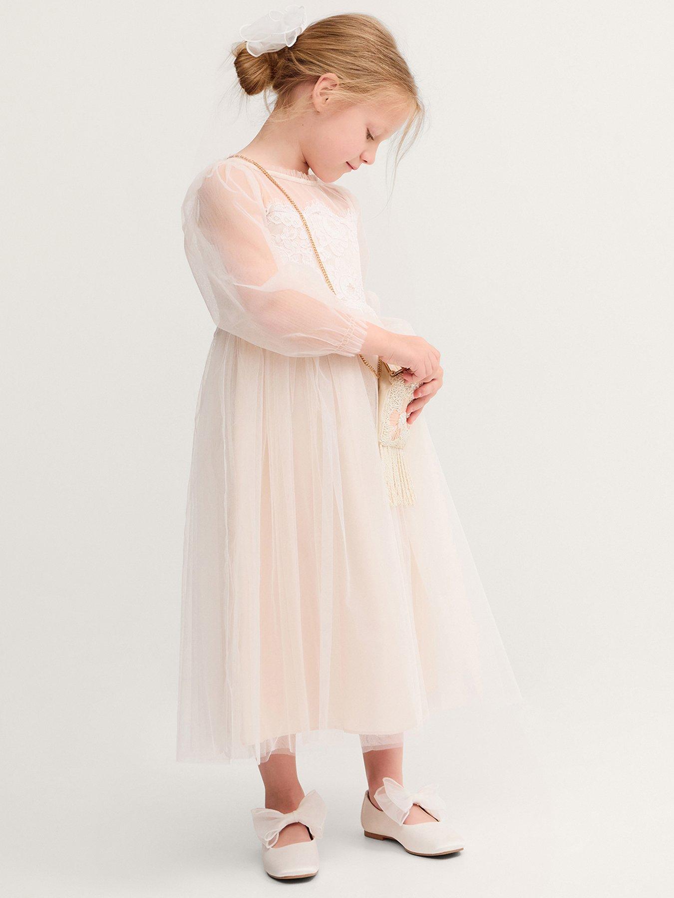 Monsoon Girls Paige Lace Long Sleeve Dress - Warm Ivory
