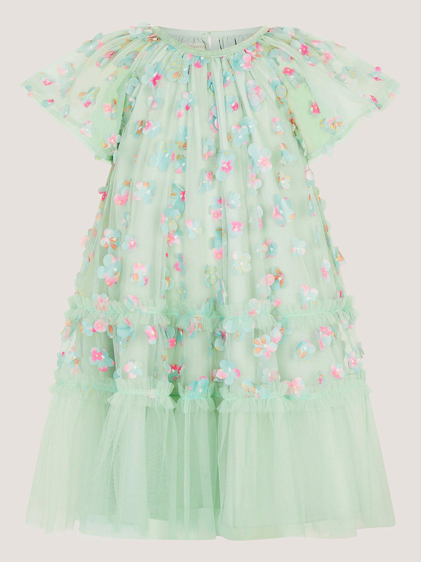 Monsoon Girls Kala 3D Print Swing Dress - Light Green