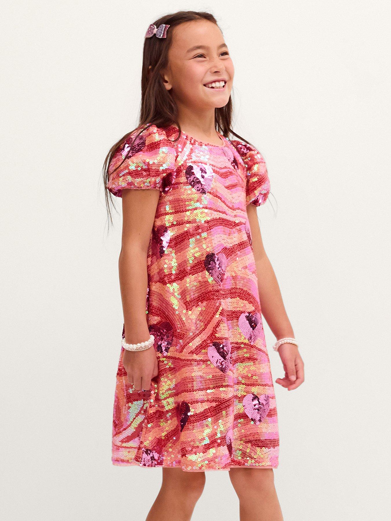 Monsoon Girls Heart Sequin Swing Dress - Multi
