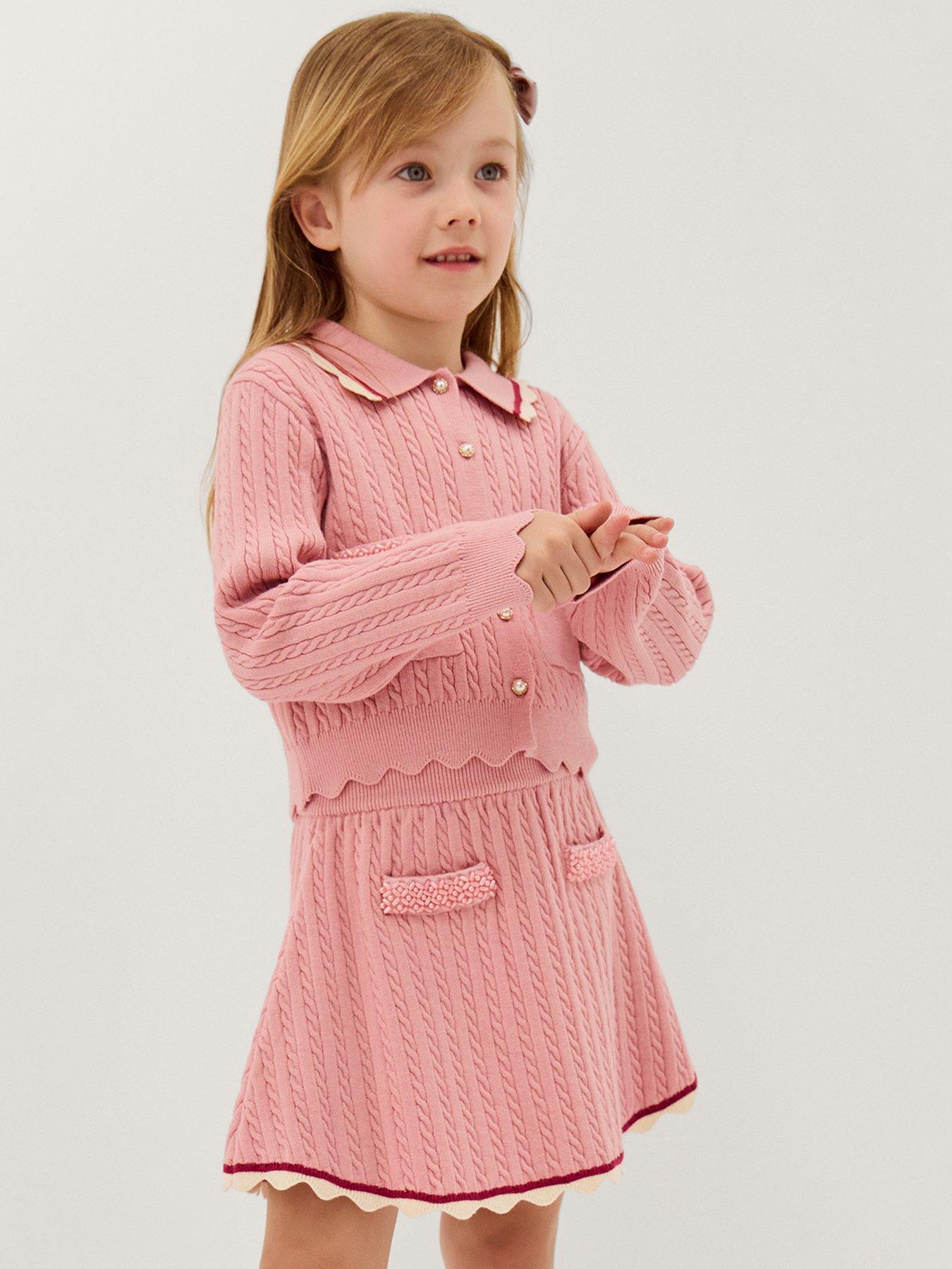Monsoon Girls Encrusted Cable Co-Ord Cardigan - Pink