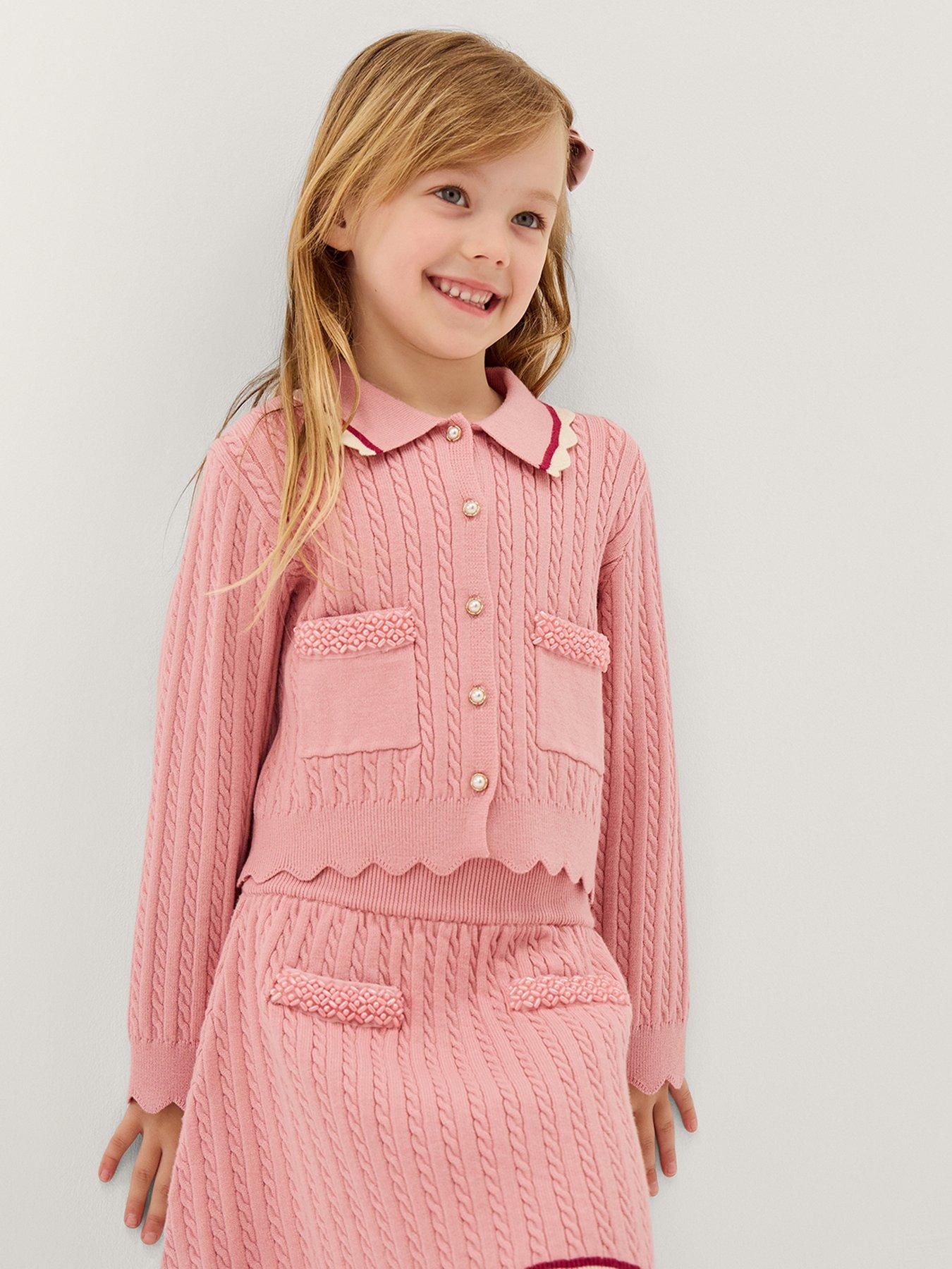 Monsoon Girls Encrusted Cable Co-Ord Skirt - Pink