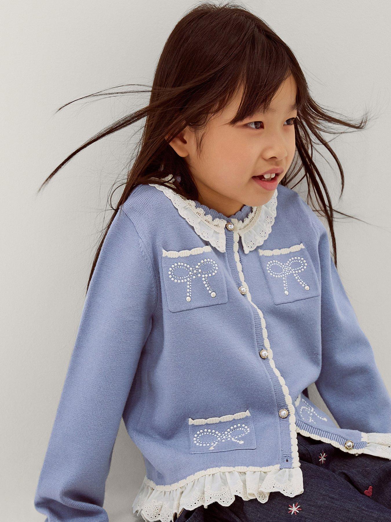 Monsoon Girls Heatseal Bow Cardigan - Blue