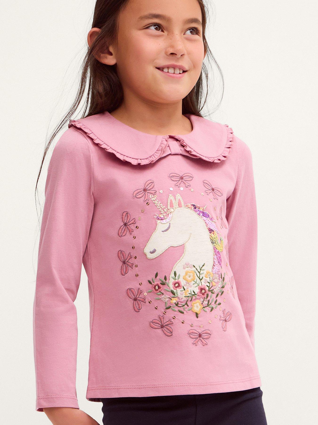 Monsoon Girls Long Sleeve Unicorn Portrait Tshirt - Pink