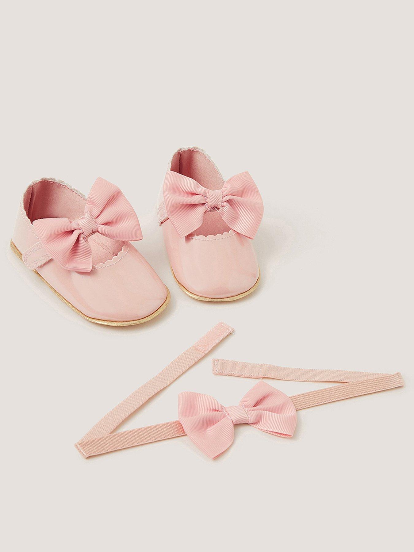 Monsoon Baby Girls Patent Bow Booties - Pink