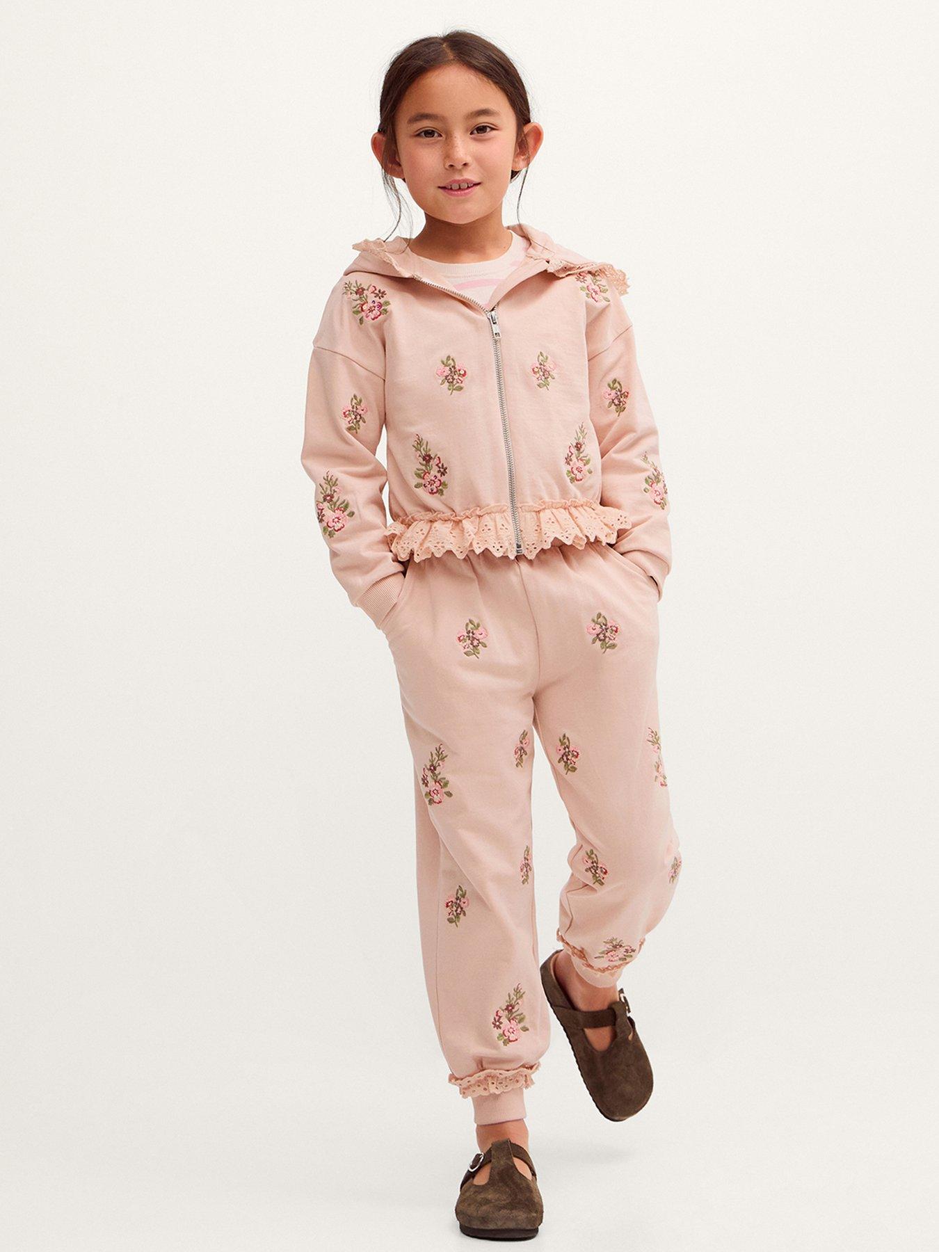 Monsoon Girls Broderie Tirm Floral Co-Ord Jogger - Pink