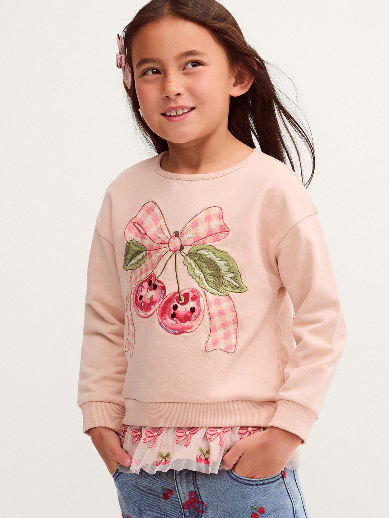 Monsoon Girls Mon Cheri Peplum Co-Ord Sweat Top - Pink