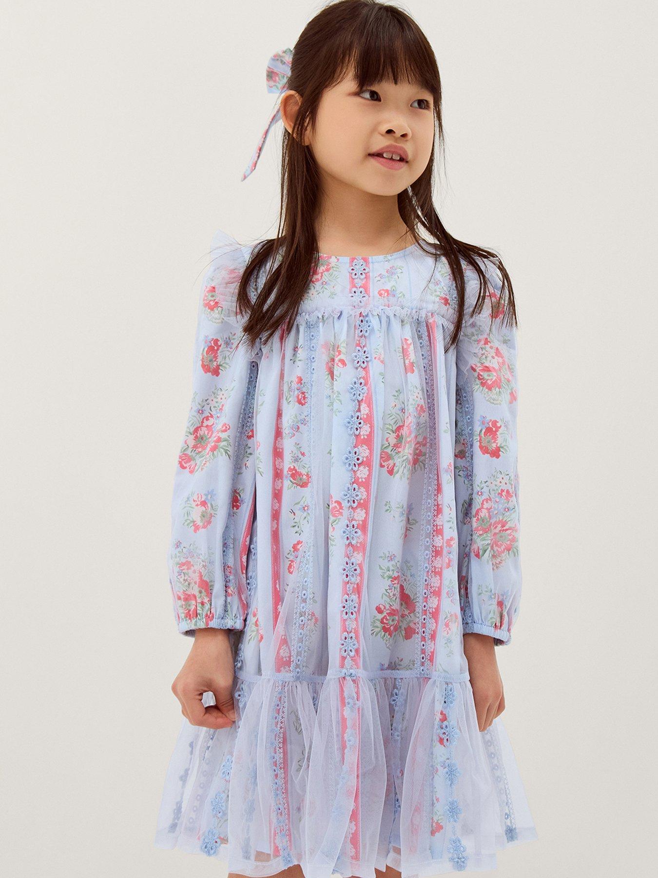 Monsoon Girls Mon Cheri Dress  &  Matching Scrunchie - Blue