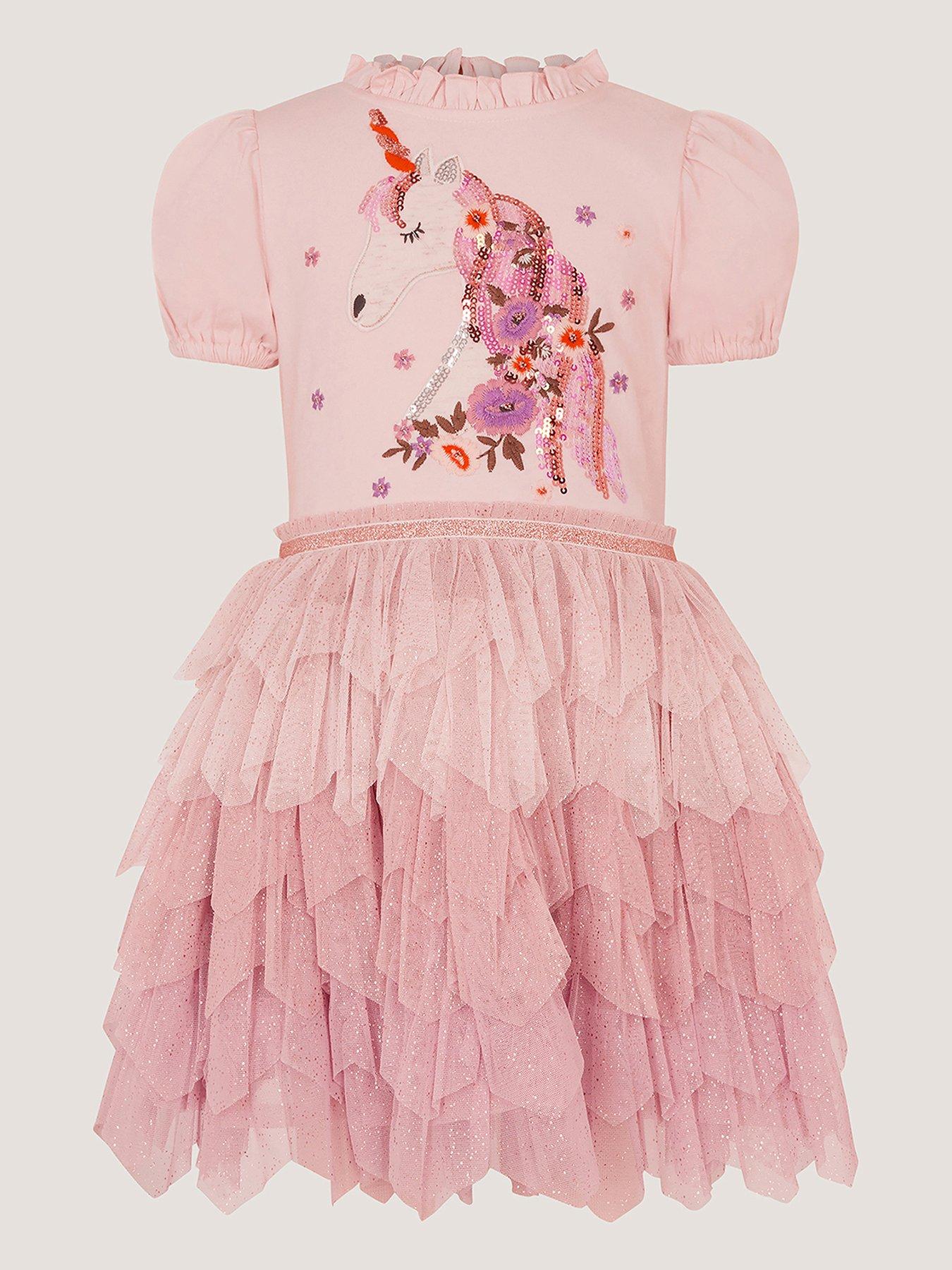 Image 2 of 4 of Monsoon Girls Short Sleeve Unicorn Disco Dress - Pink