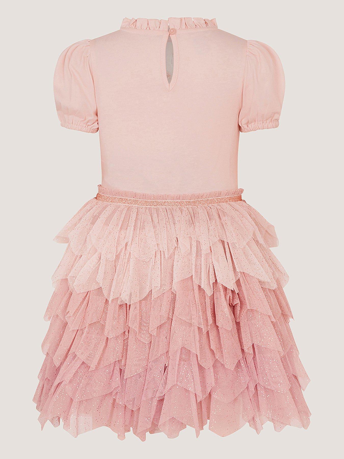 Image 3 of 4 of Monsoon Girls Short Sleeve Unicorn Disco Dress - Pink