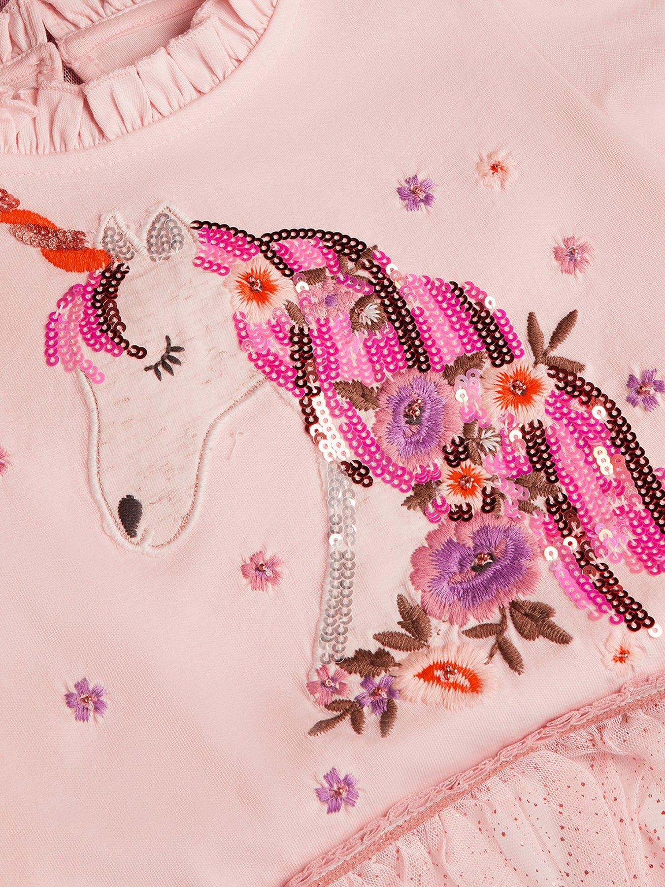 Image 4 of 4 of Monsoon Girls Short Sleeve Unicorn Disco Dress - Pink