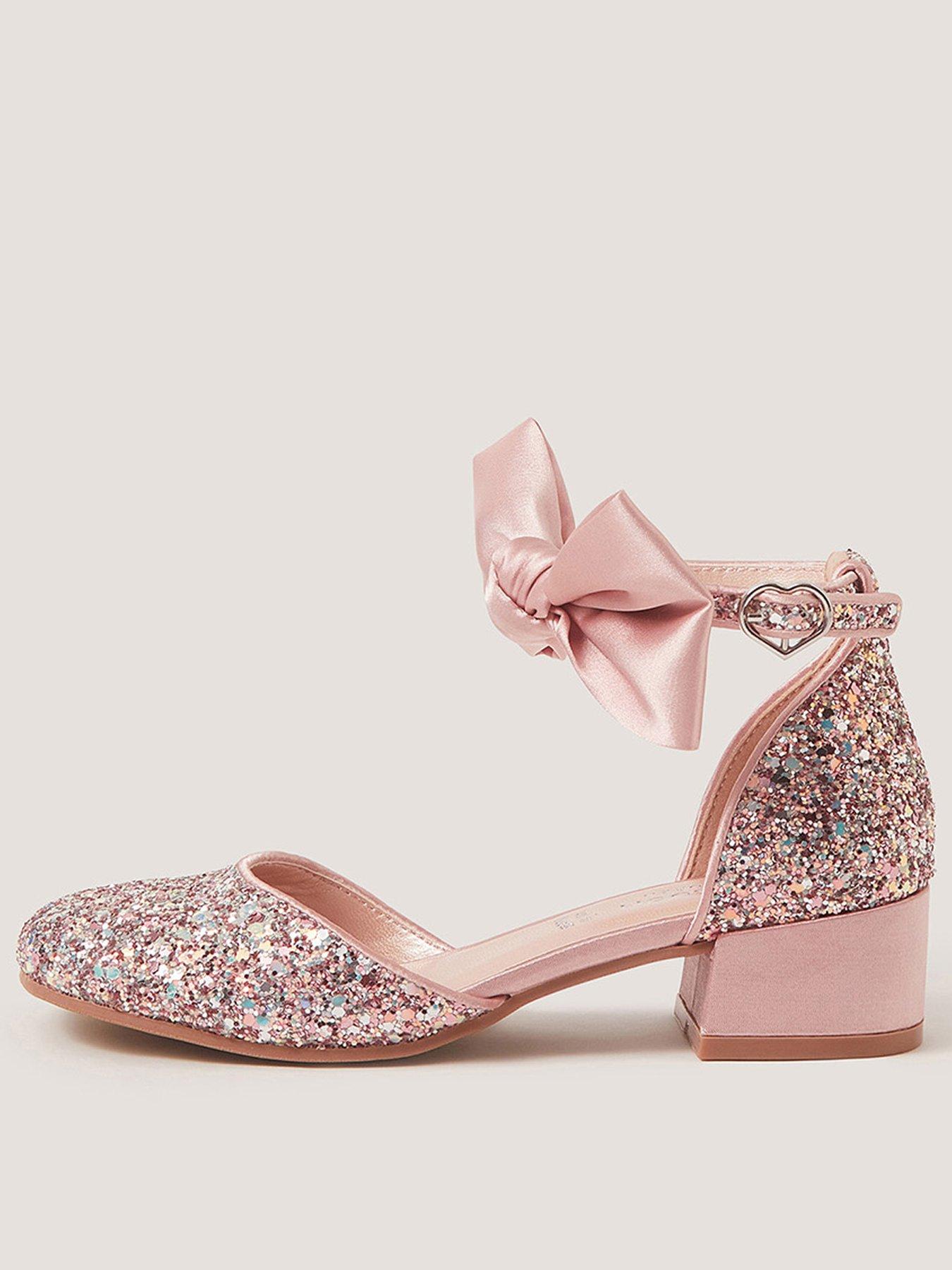 Monsoon Girls Sara Bow Glitter 2 Part Heel Shoes - Pink