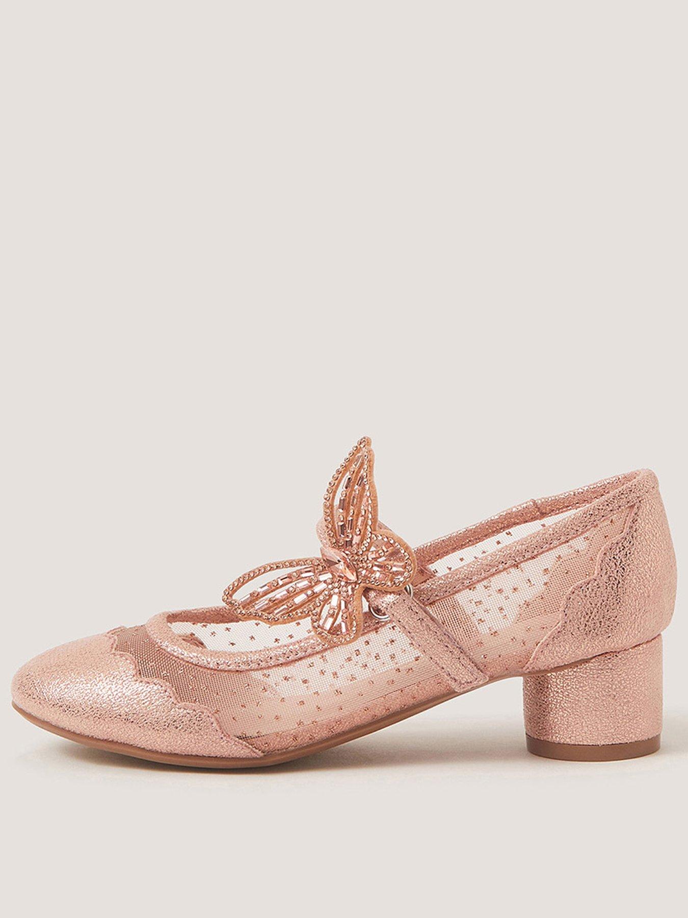 Monsoon Girls Patent Butterfly Heeled Shoes - Rose Gold