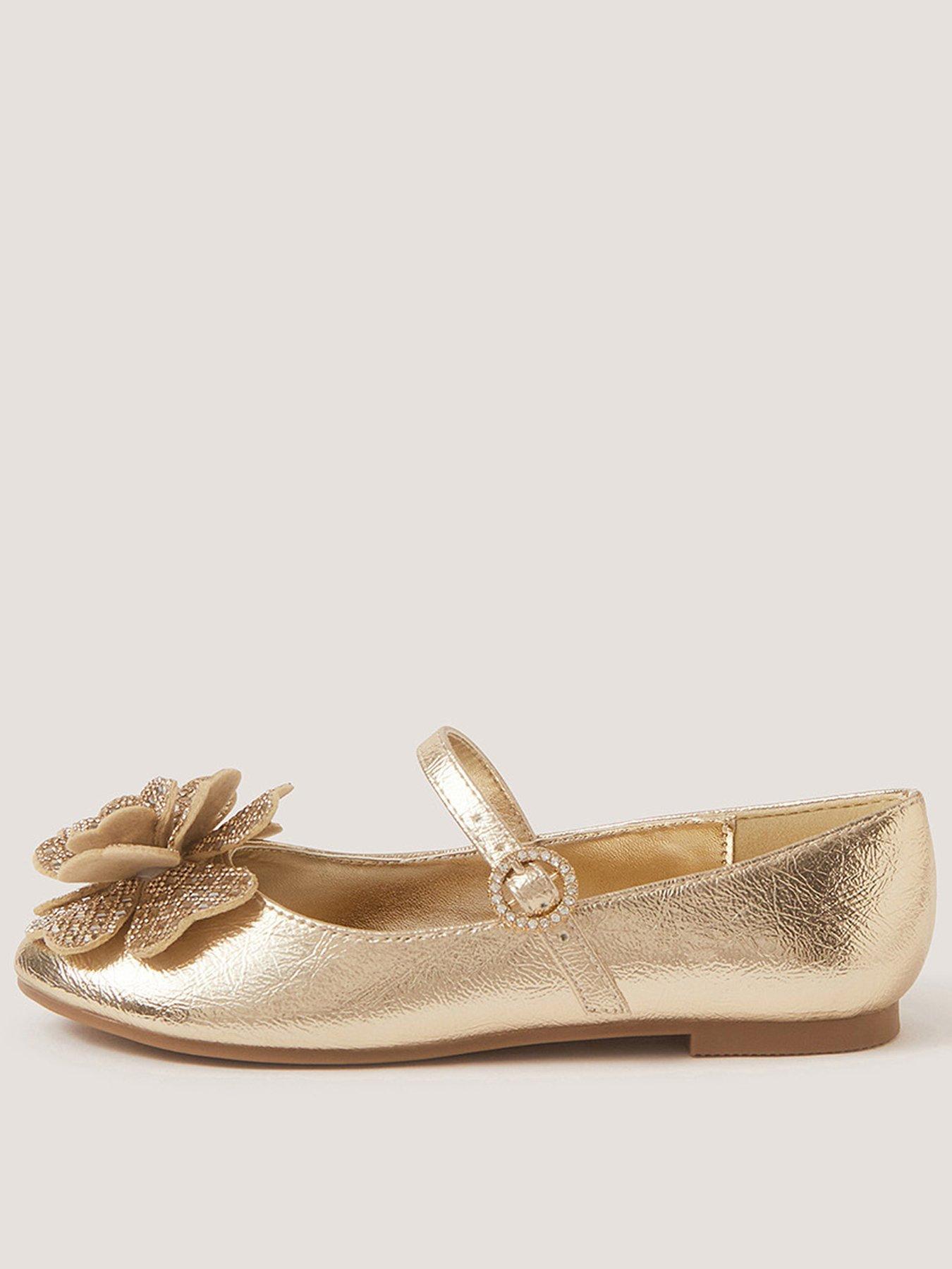 Monsoon Girls Dazzle Flower Ballerina Shoes - Gold