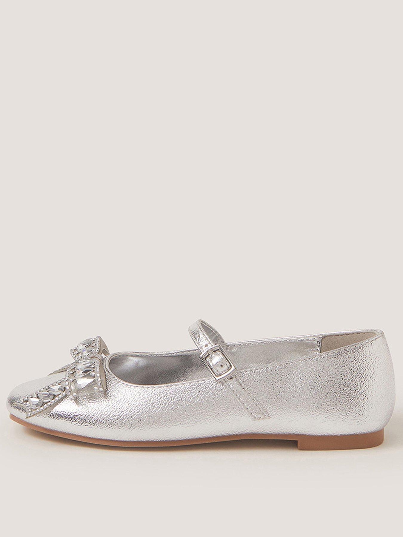 Monsoon Girls Diamante Bow Ballerina Shoes - Silver