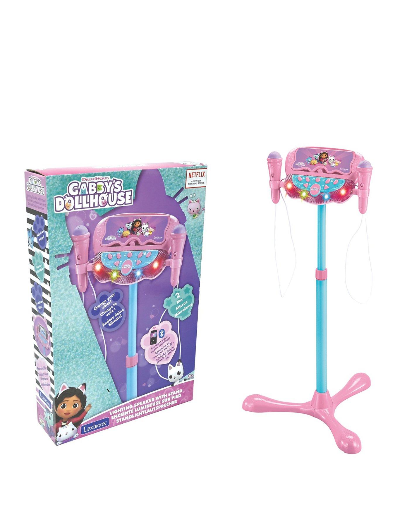 Gabby's Dollhouse Adjustable Stand with 2 Mic with Voice Effects, Lights, Speaker, Bluetooth speaker