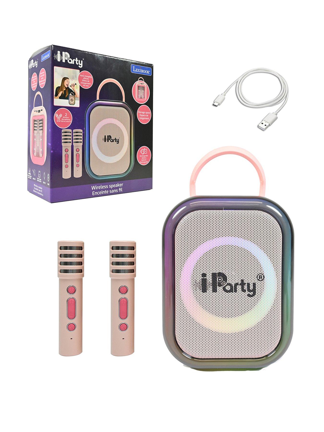 Pink Bluetooth karaoke with 2 wireless microphones