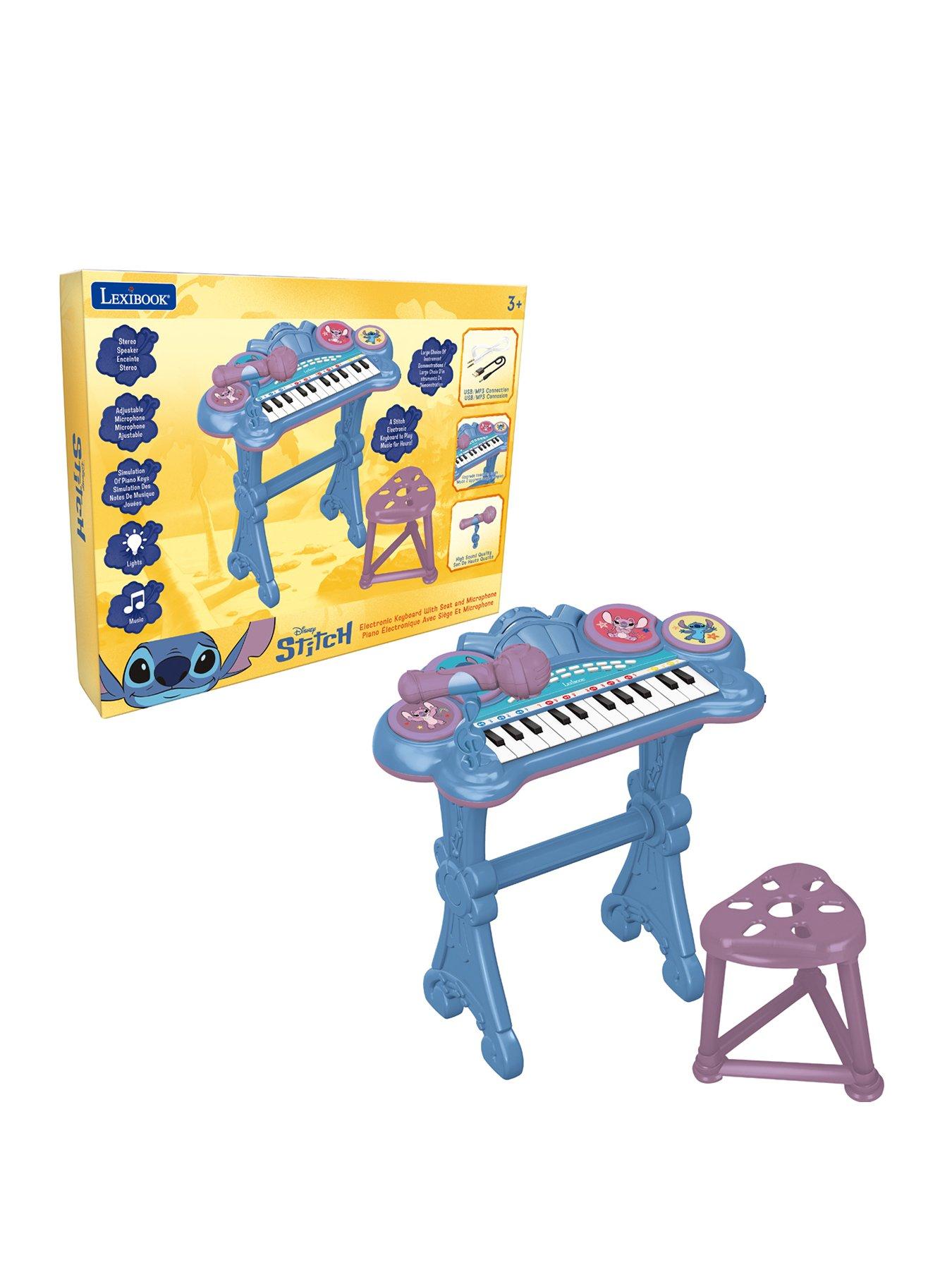 Disney Stitch Electronic keyboard with seat and microphone, 24 lighting keys to teach music and Aux-in cable