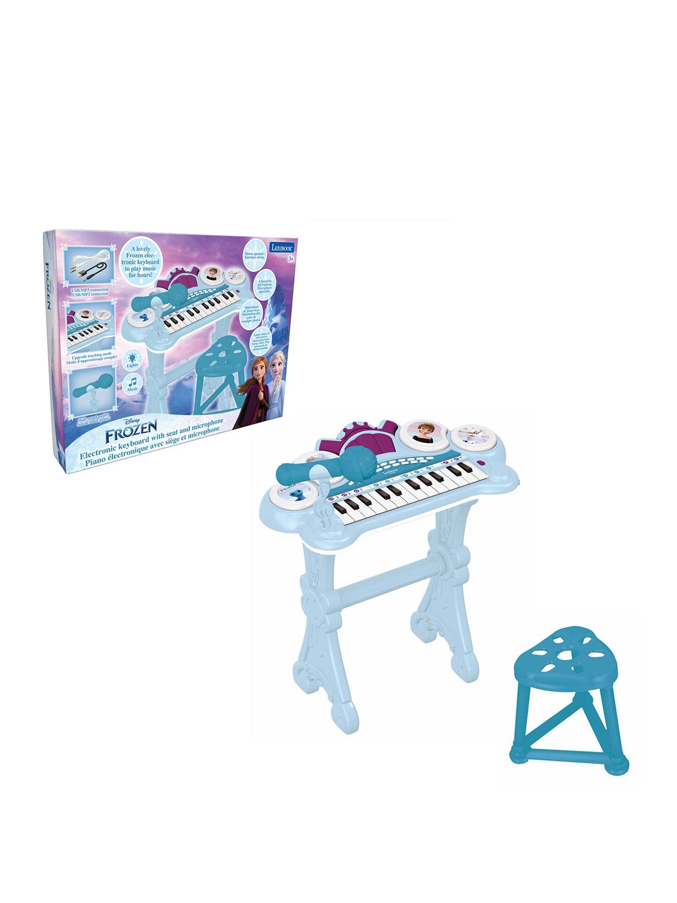 Disney Frozen Electronic keyboard with seat and microphone, 24 lighting keys to teach music and Aux-in cable