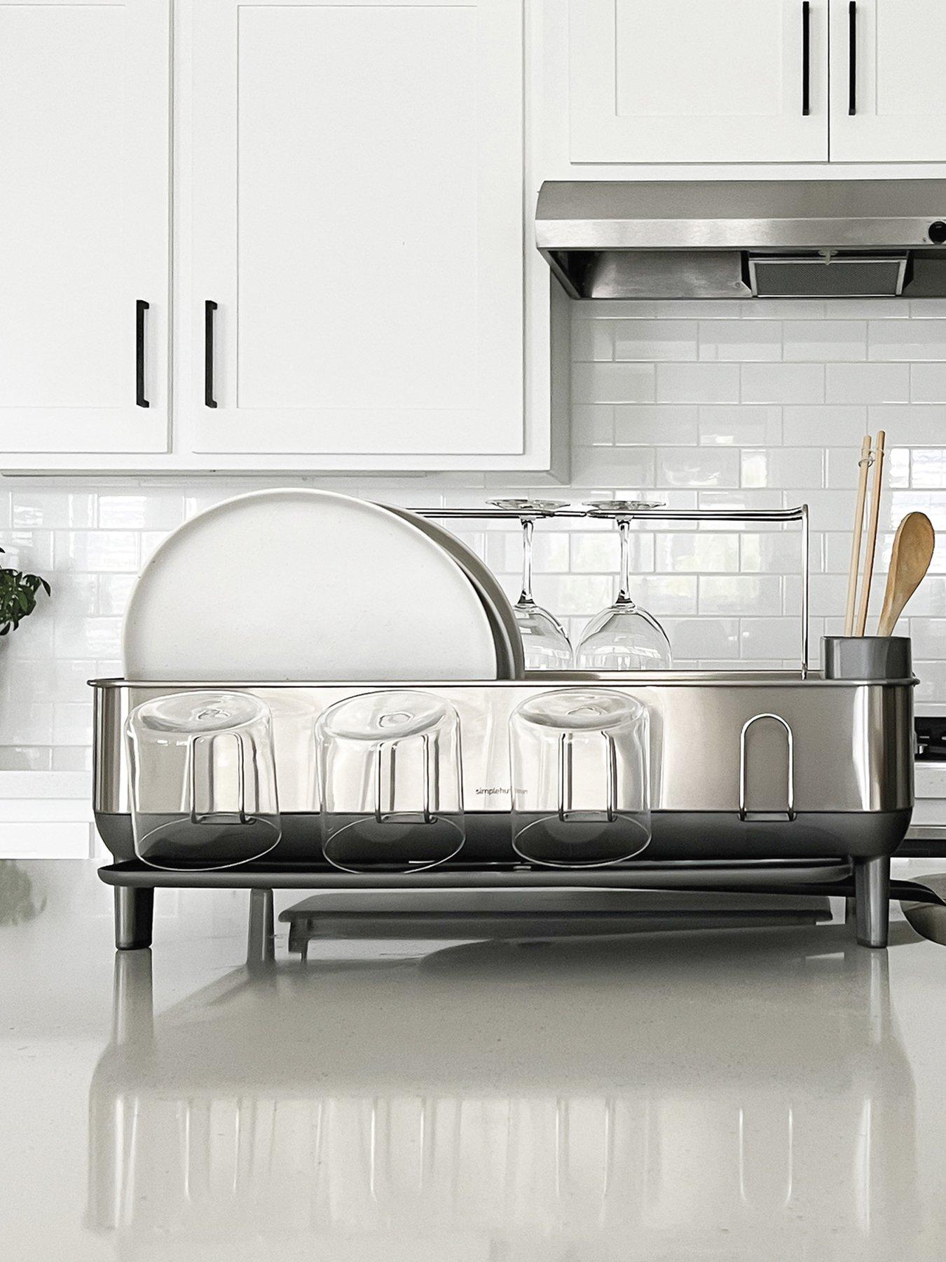Simplehuman Steel Frame Dishrack W/ Wine Glass Holder, Grey