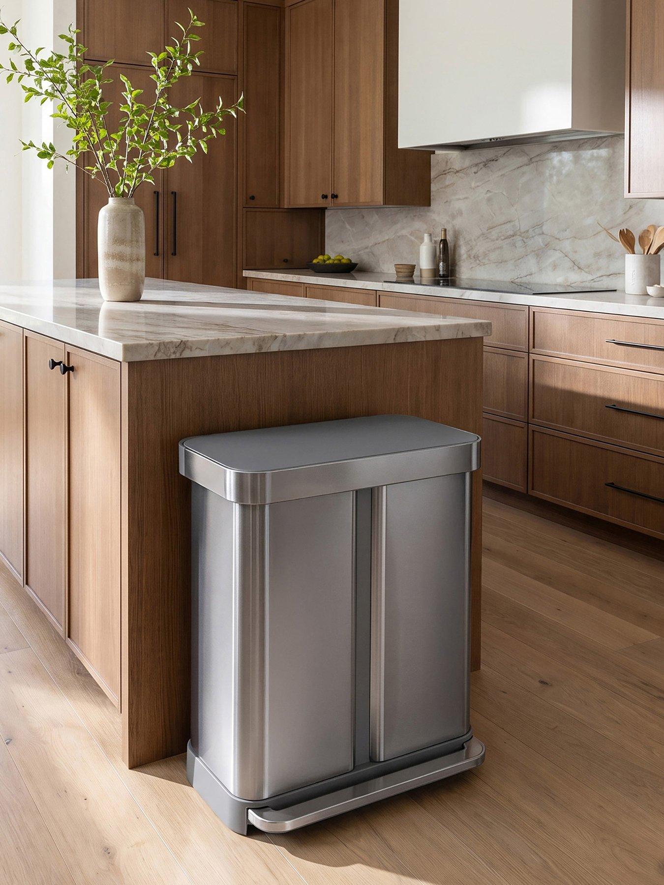 Image 1 of 7 of Simplehuman 58L Rectangular Recycler Pedal Bin W/Plastic Lid, Brushed