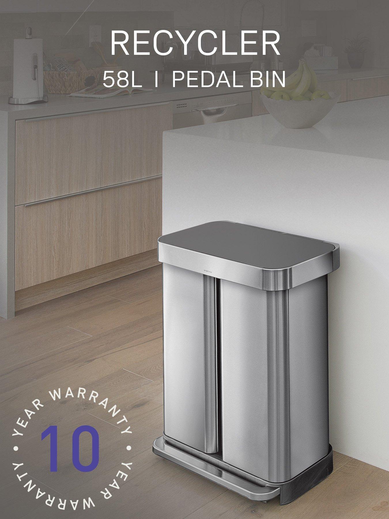 Image 3 of 7 of Simplehuman 58L Rectangular Recycler Pedal Bin W/Plastic Lid, Brushed