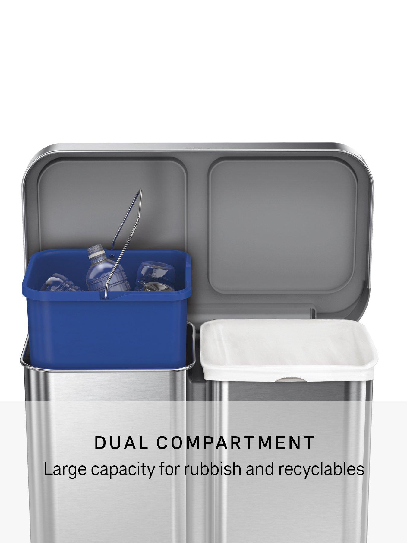 Image 4 of 7 of Simplehuman 58L Rectangular Recycler Pedal Bin W/Plastic Lid, Brushed