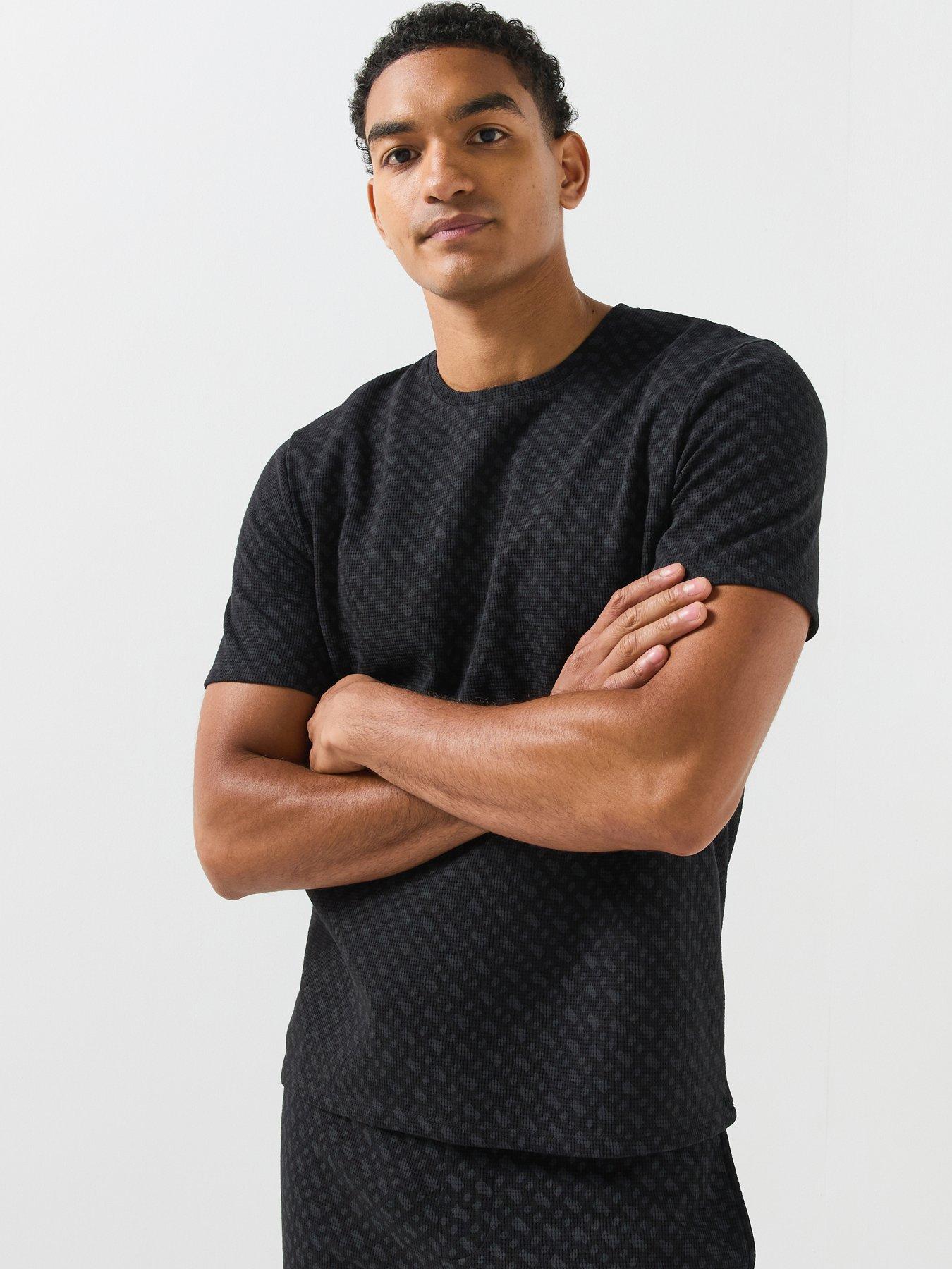 Image 1 of 5 of BOSS Waffle Emblem Print Loungewear T-shirt - Black
