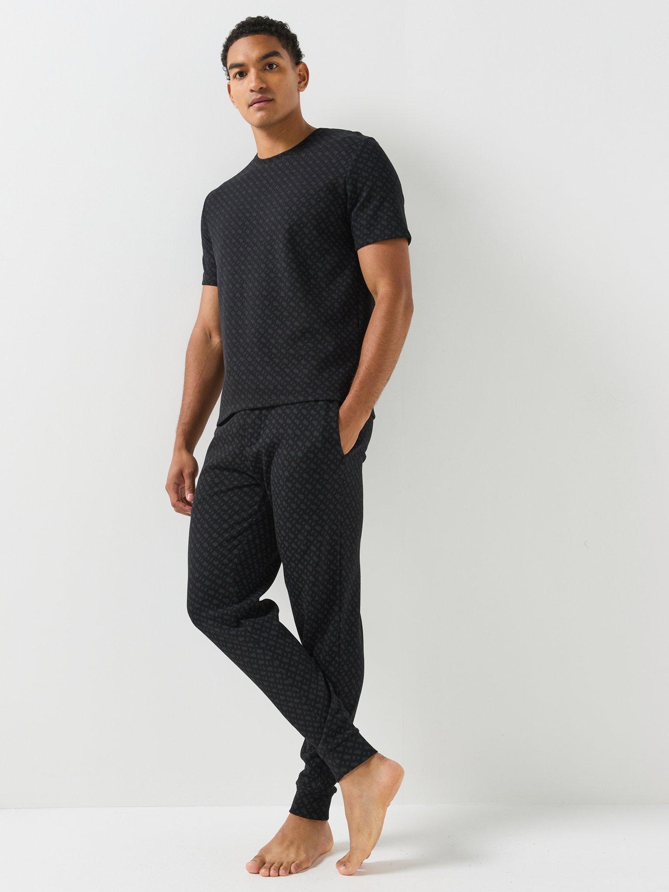Image 3 of 5 of BOSS Waffle Emblem Print Loungewear T-shirt - Black