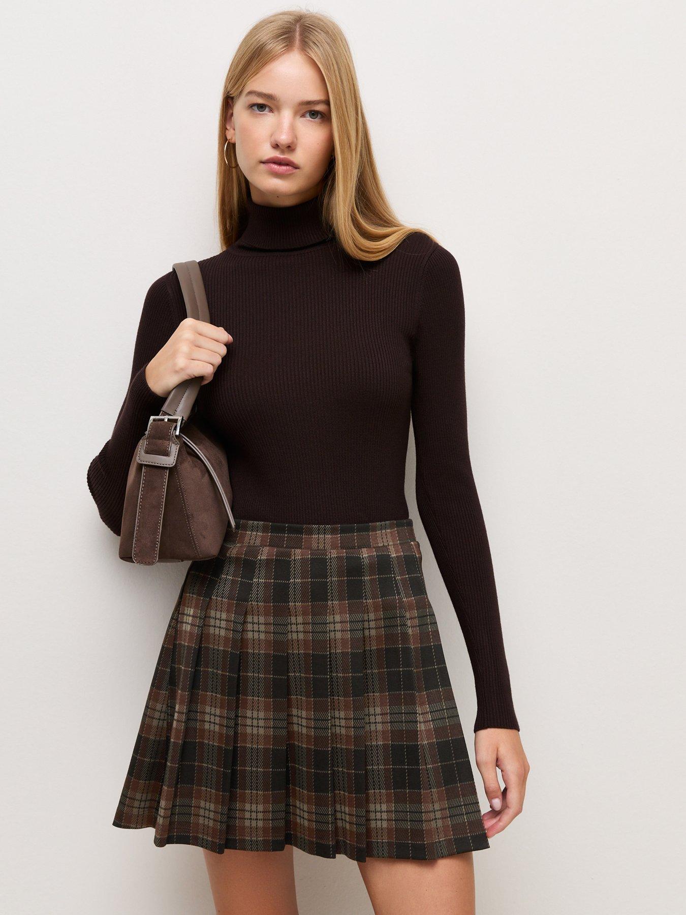 New Look Ponte Check Pleated Mini Skirt - Multi