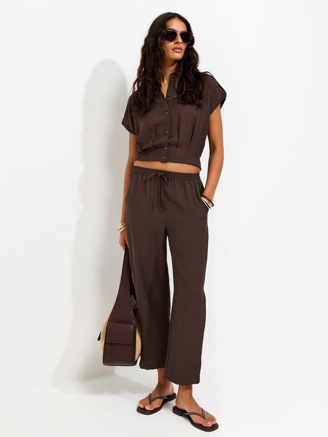 New Look Woven Ankle Grazer Trousers - Brown