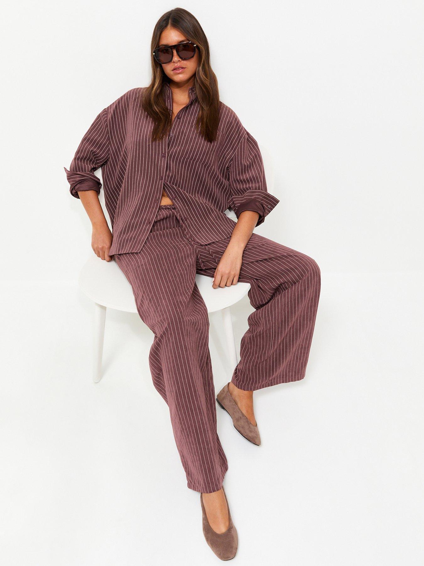 Image 1 of 5 of New Look Striped Woven Wide Leg Trousers - Red