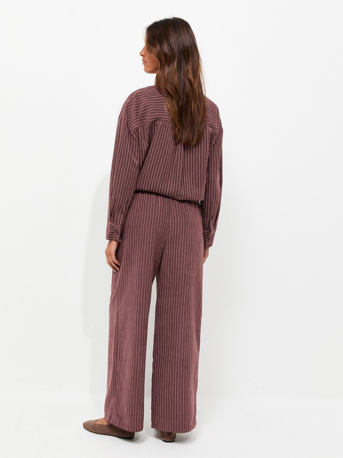 Image 2 of 5 of New Look Striped Woven Wide Leg Trousers - Red