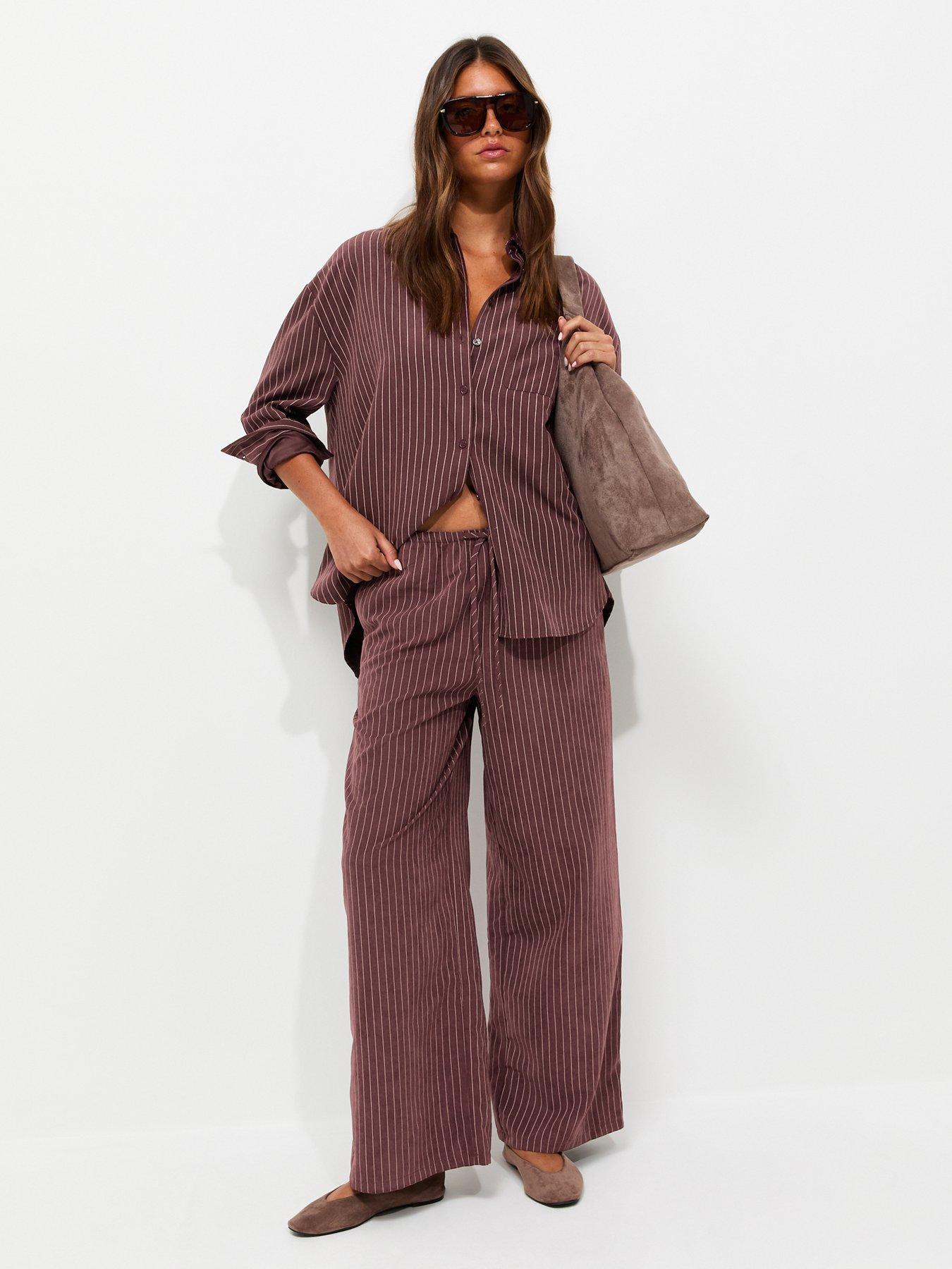 Image 3 of 5 of New Look Striped Woven Wide Leg Trousers - Red