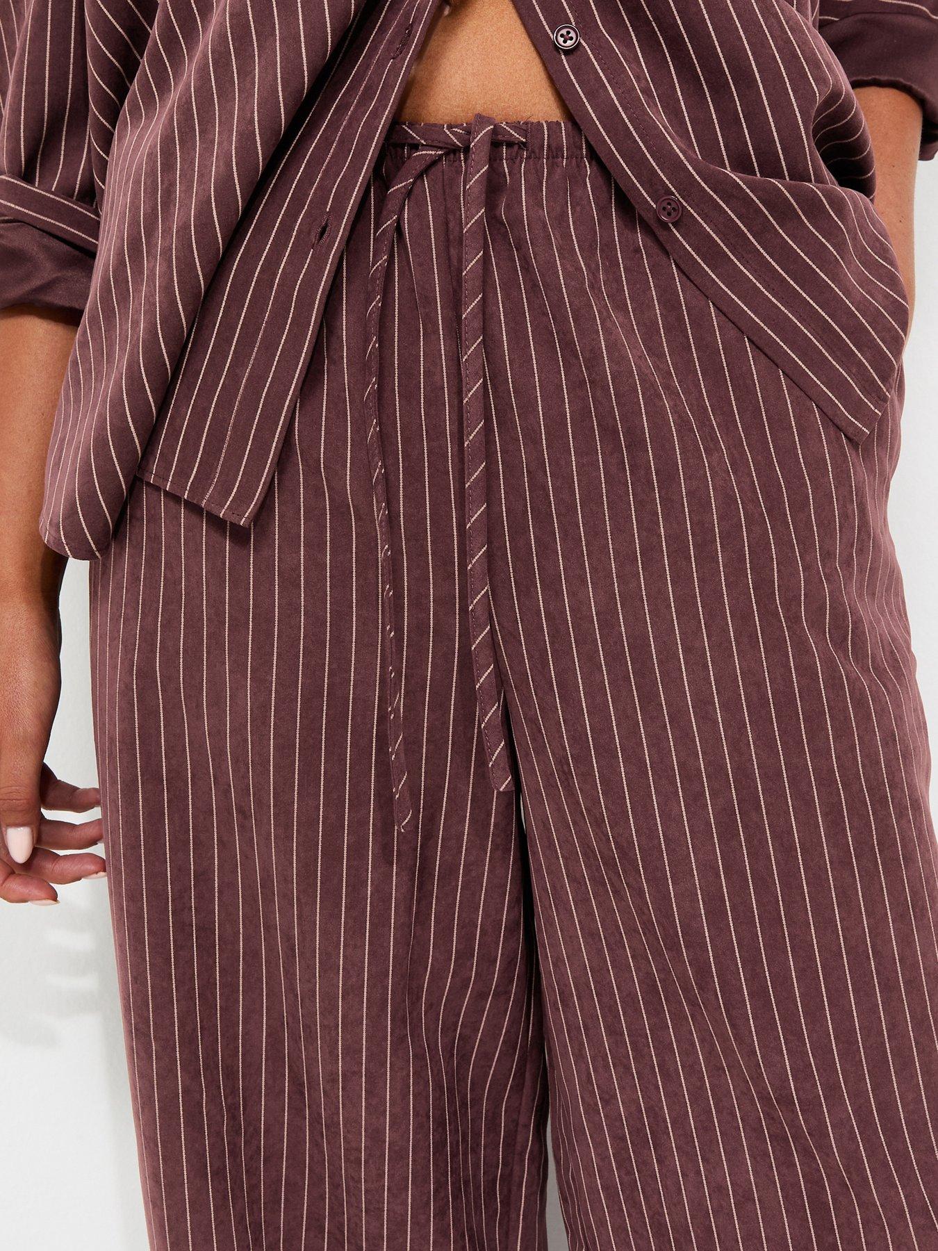 Image 4 of 5 of New Look Striped Woven Wide Leg Trousers - Red