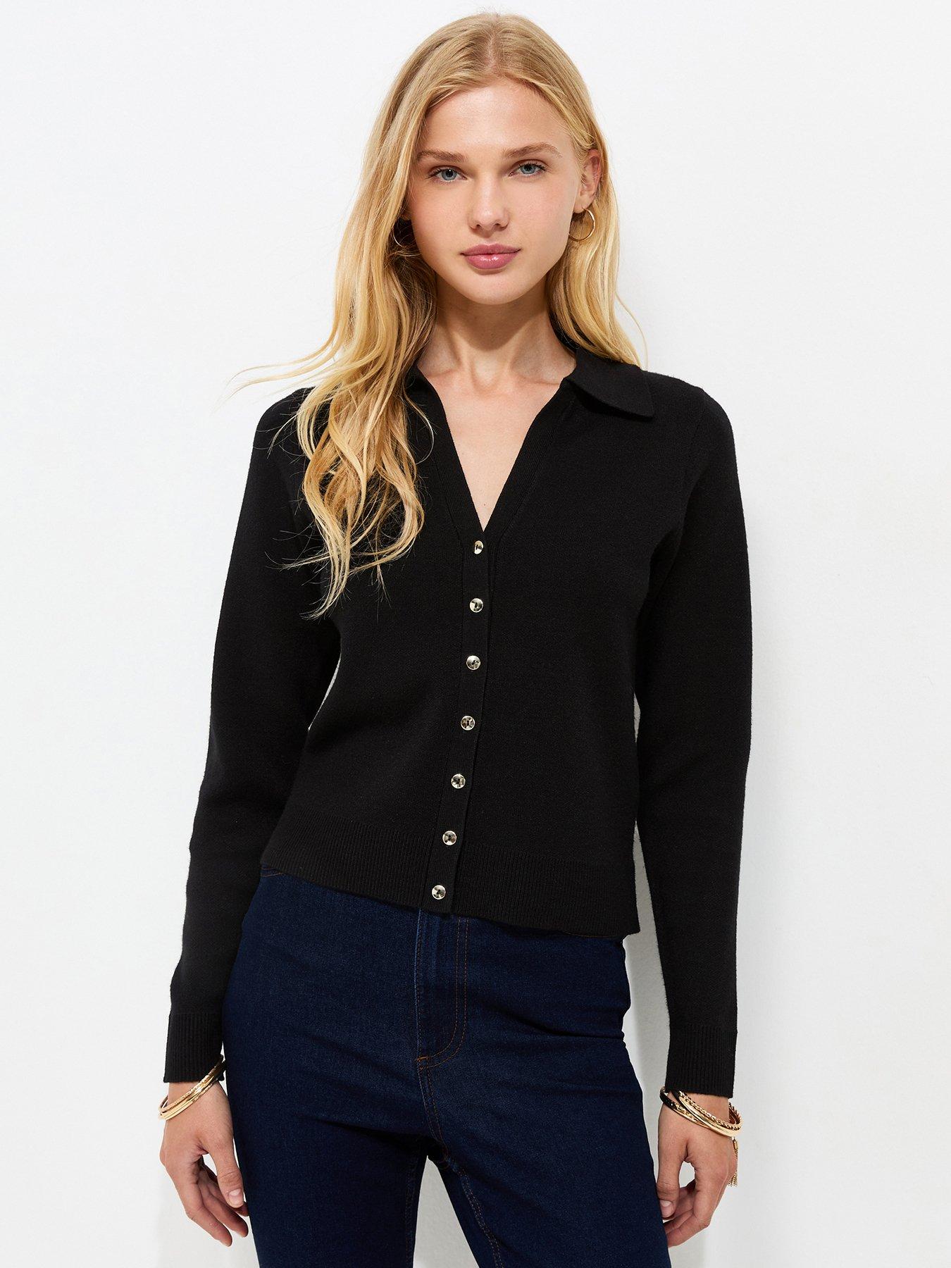 New Look Compact Knit Collared Cardigan - Black