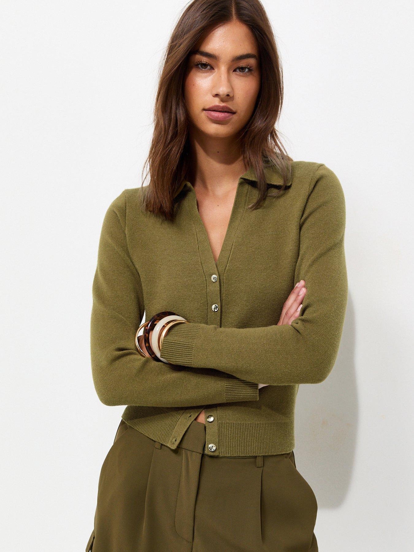 New Look Compact Knit Collared Cardigan - Green