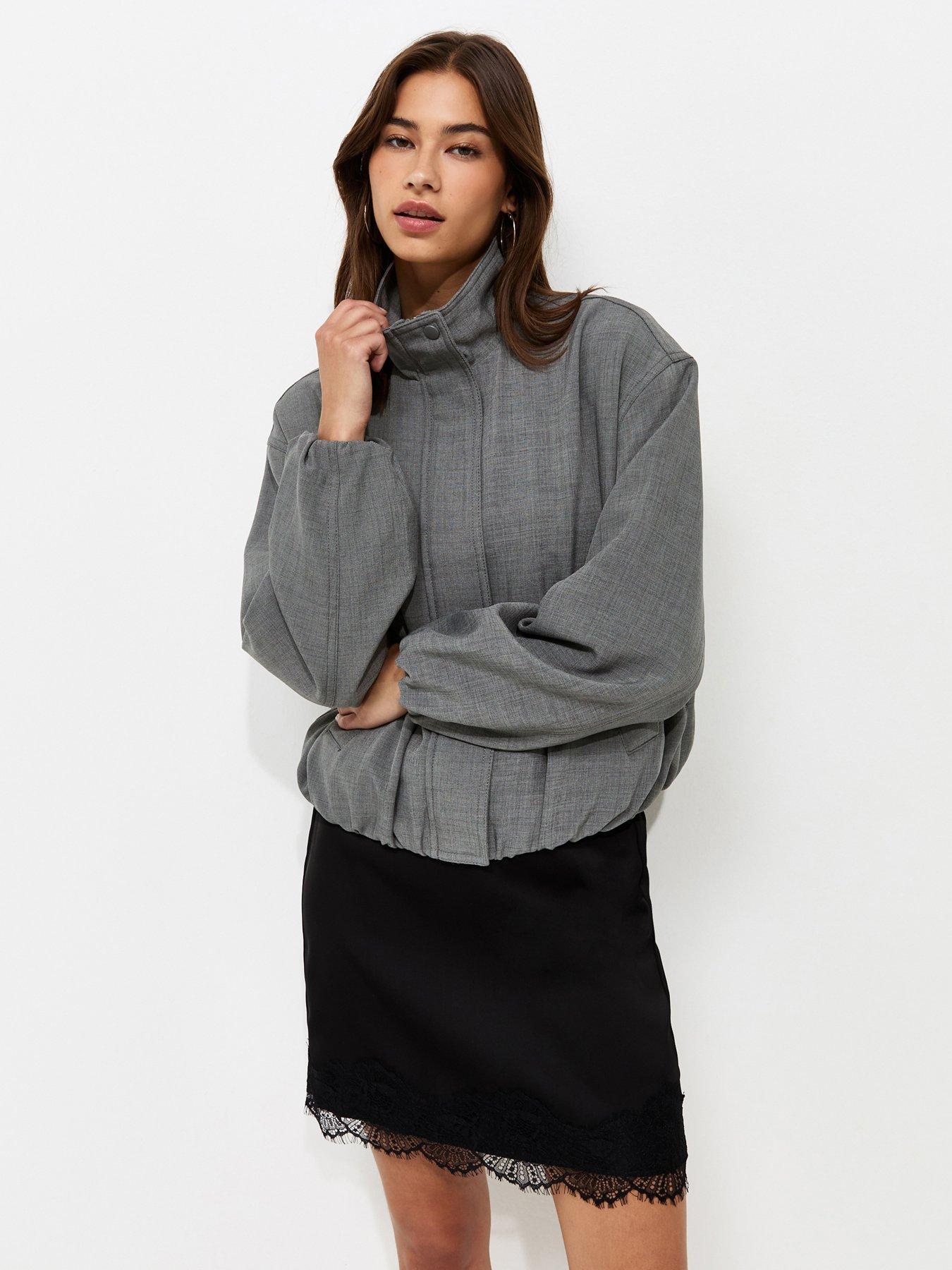 New Look High Neck Bubble Hem Jacket - Grey