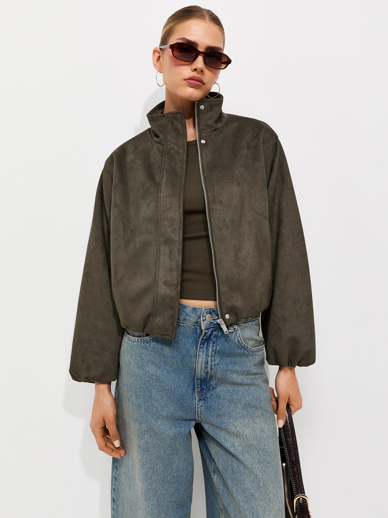 New Look Faux Suede Bubble Hem Jacket - Green