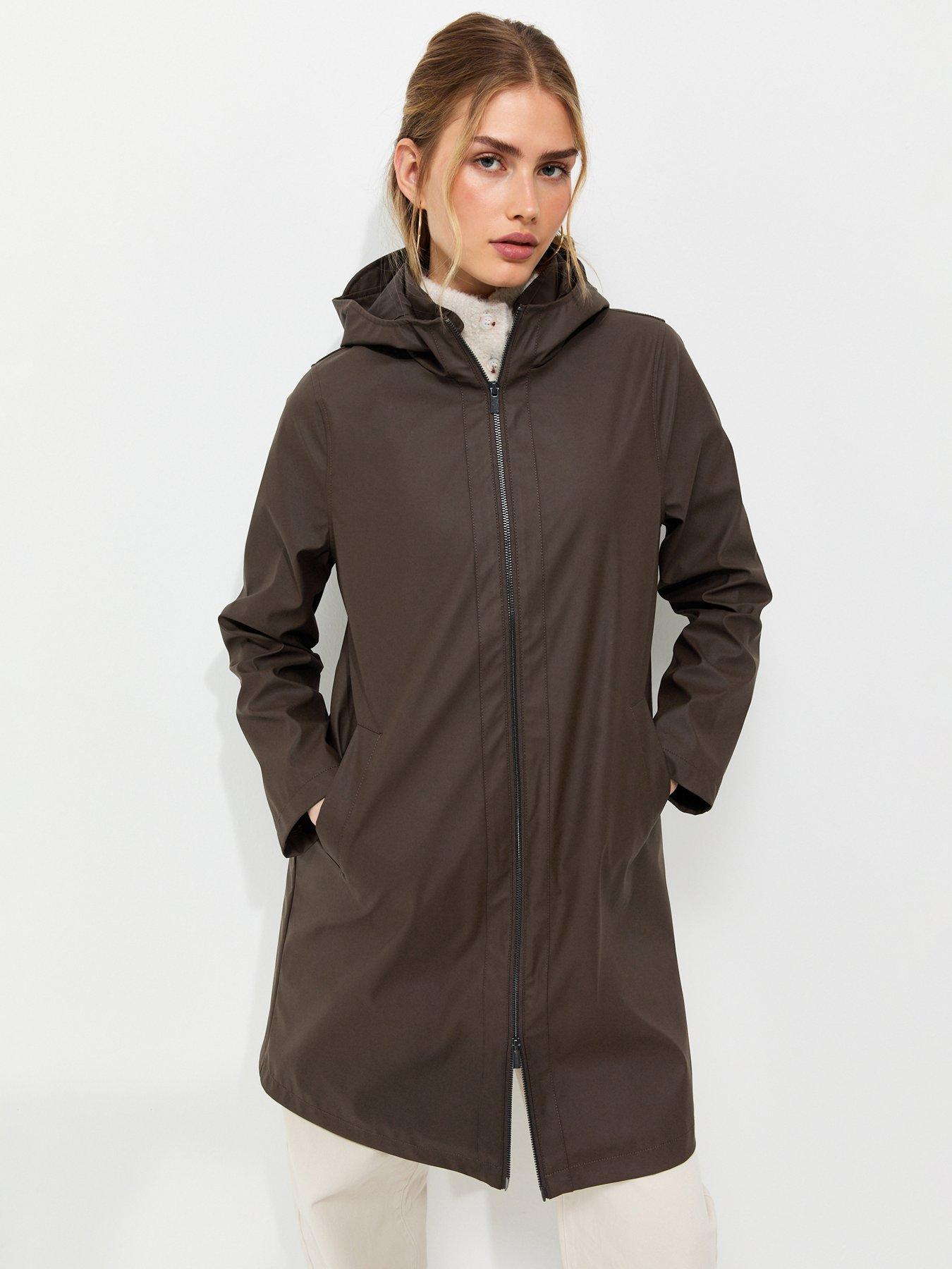New Look Zip Front Rubberised Rain Anorak - Brown